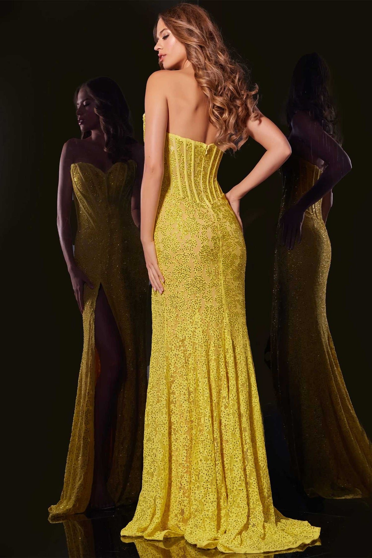 Jovani 43093 - High Slit Applique Prom Dress