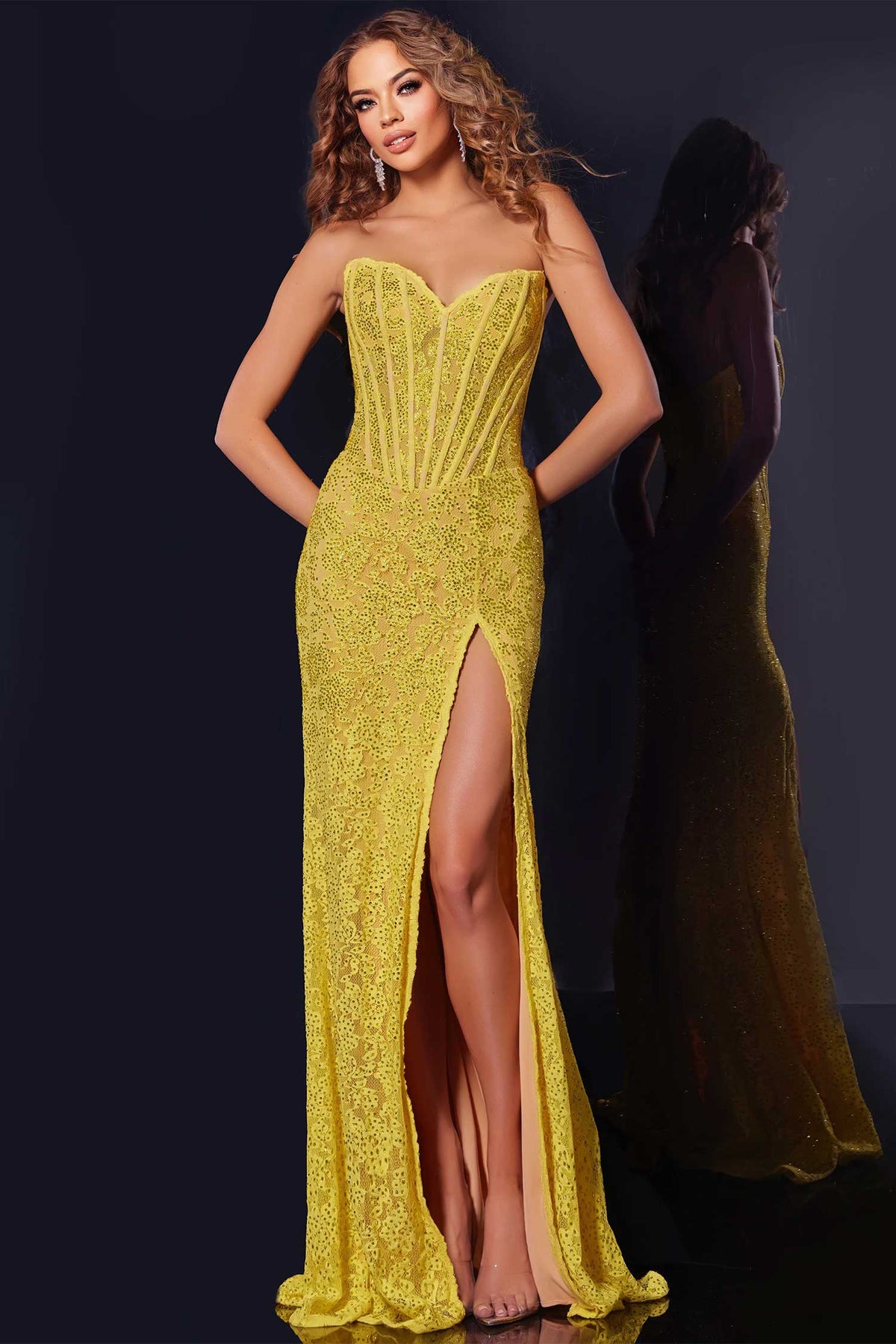 Jovani 43093 - High Slit Applique Prom Dress