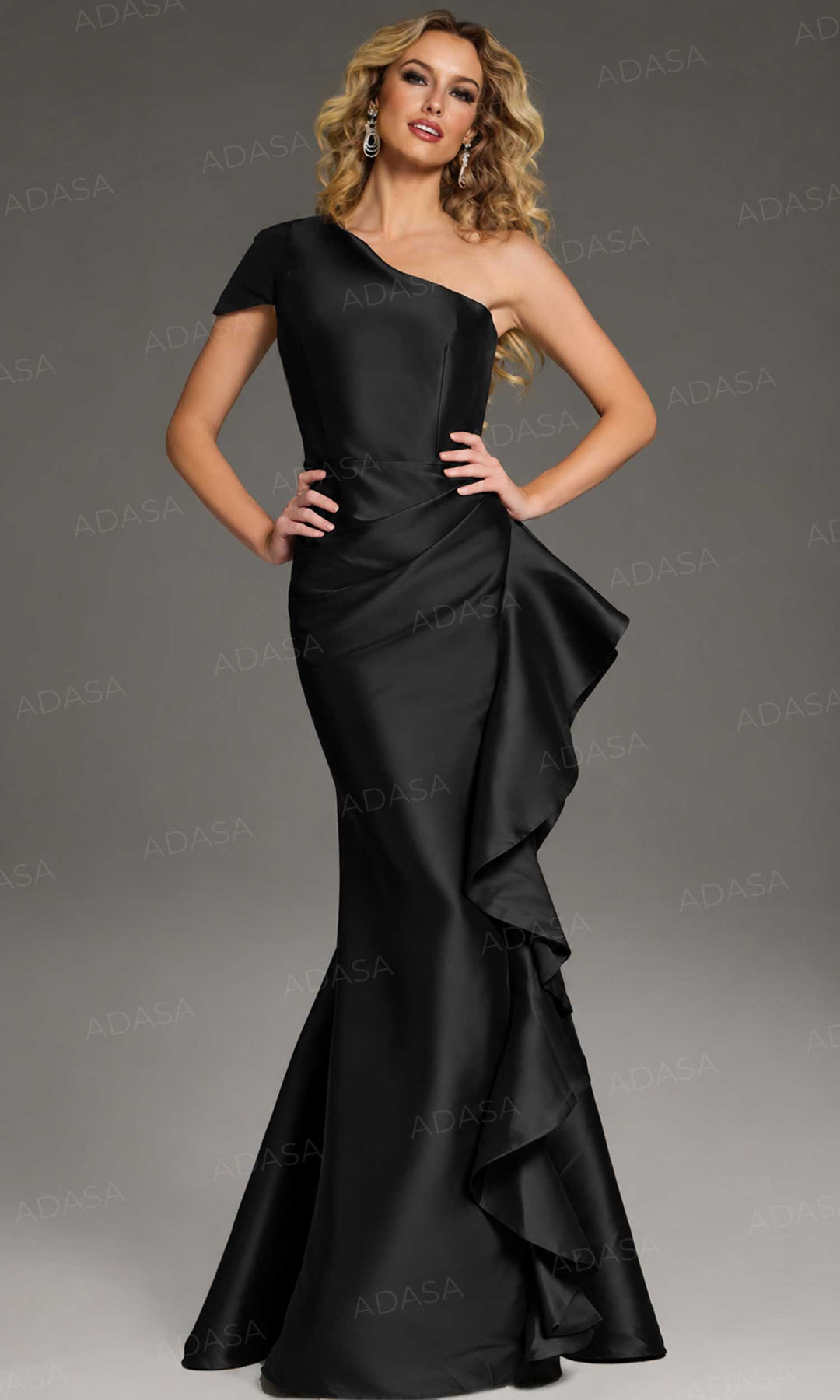 Jovani 43126 - Ruffle Detail Asymmetric Evening Gown