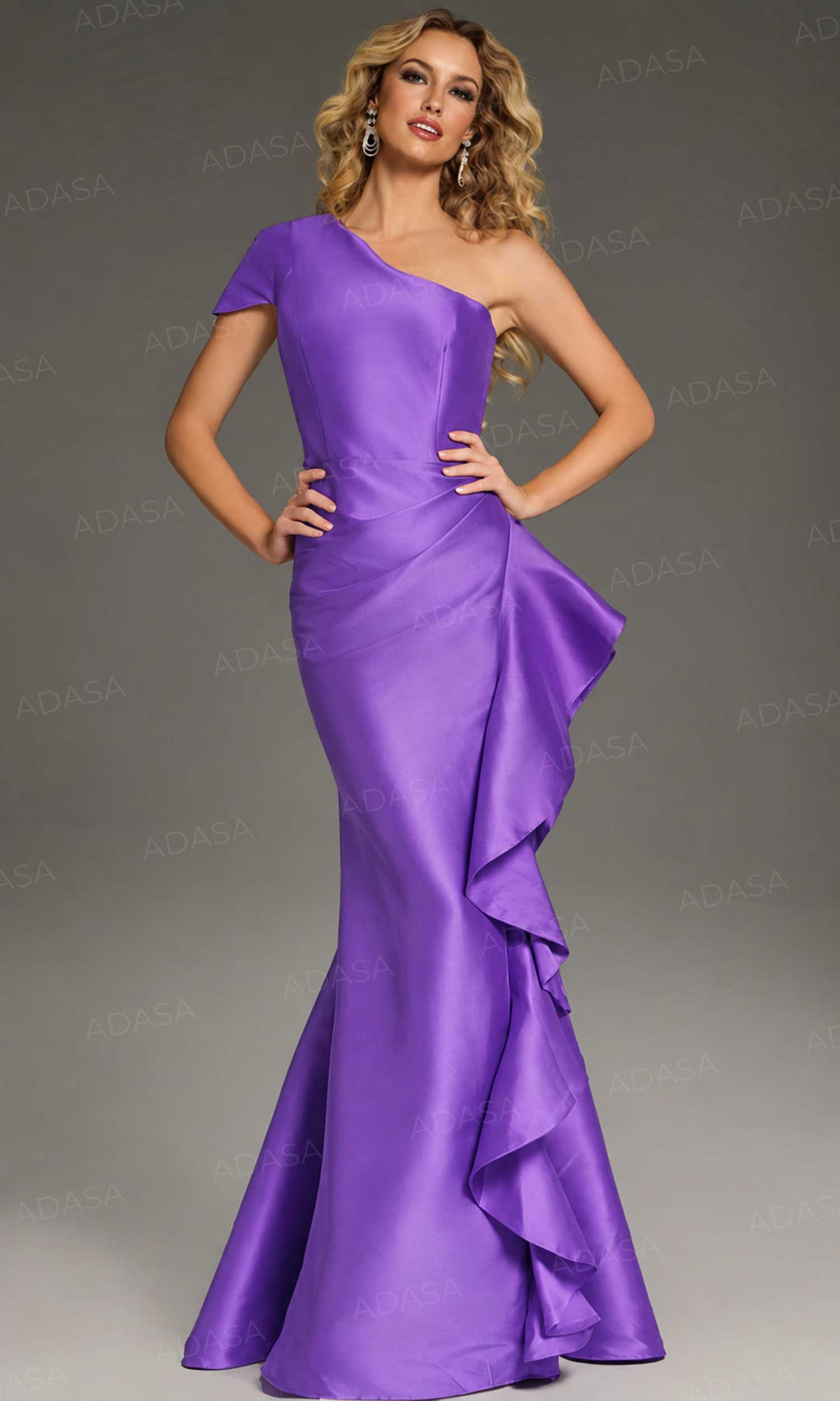 Jovani 43126 - Ruffle Detail Asymmetric Evening Gown