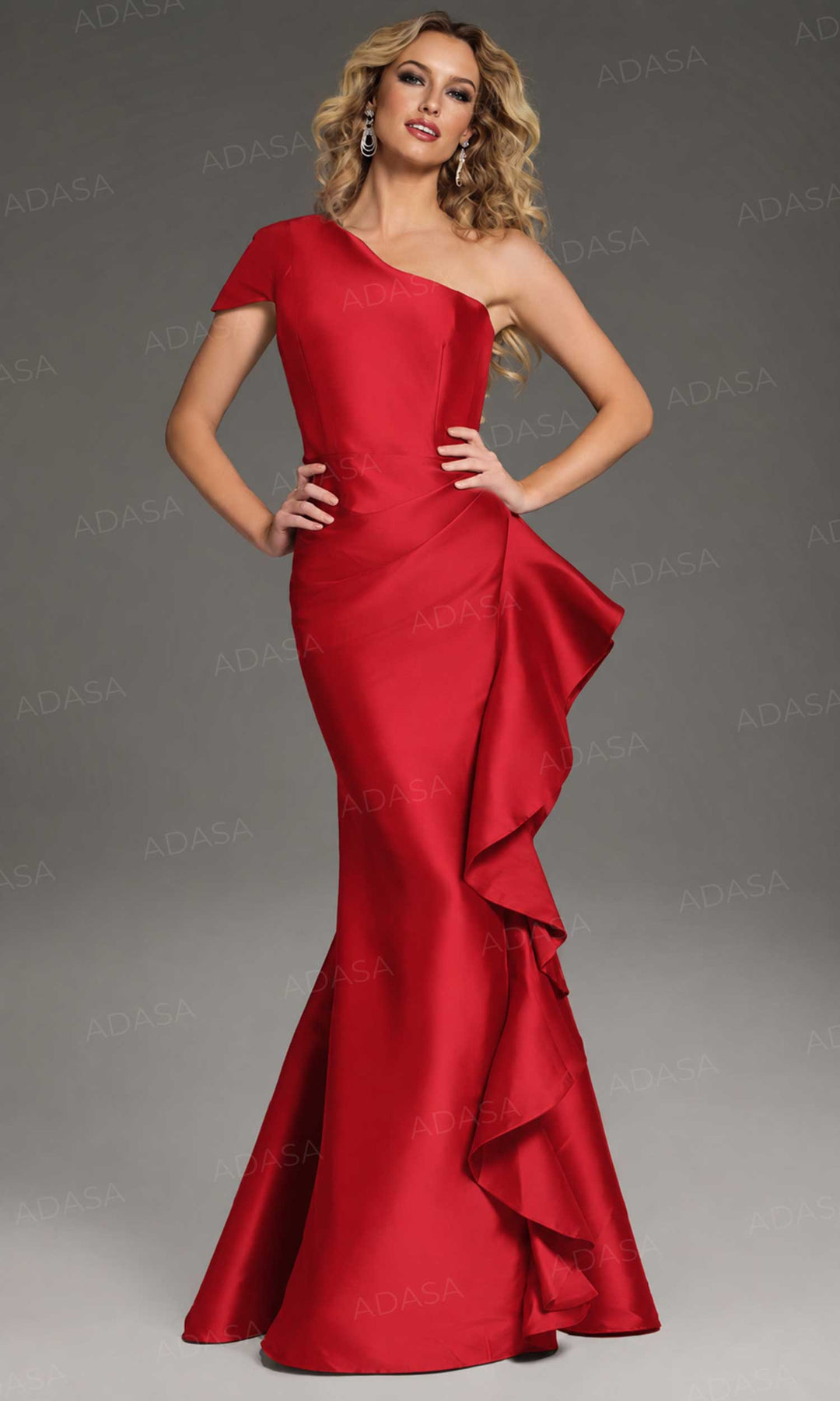 Jovani 43126 - Ruffle Detail Asymmetric Evening Gown