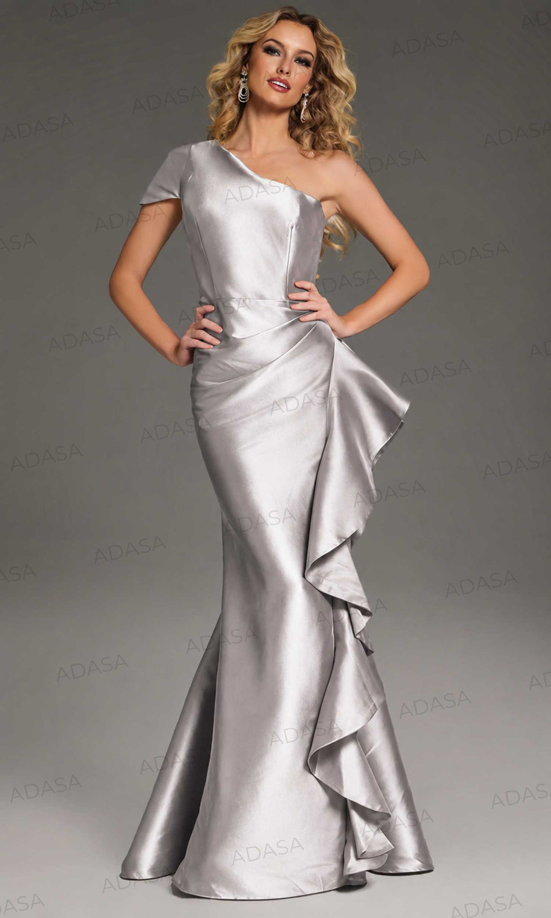 Jovani 43126 - Ruffle Detail Asymmetric Evening Gown
