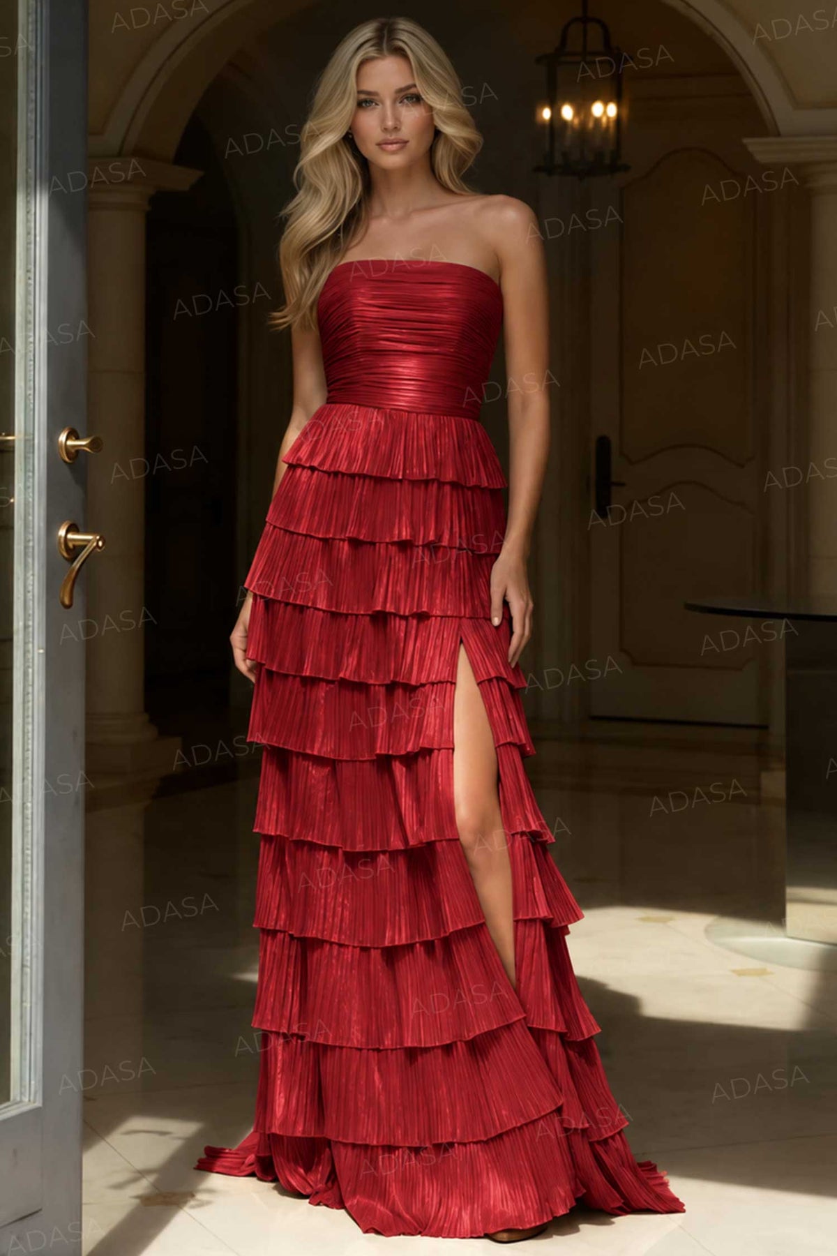 Jovani 43161 - Straight Neckline Tiered Long Gown