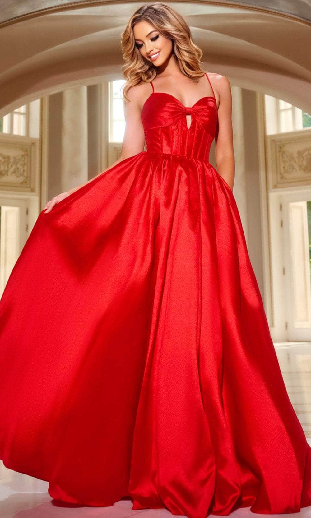 Jovani 43199 - Lace Up A-Line Prom Dress Prom Dresses 00 / Red