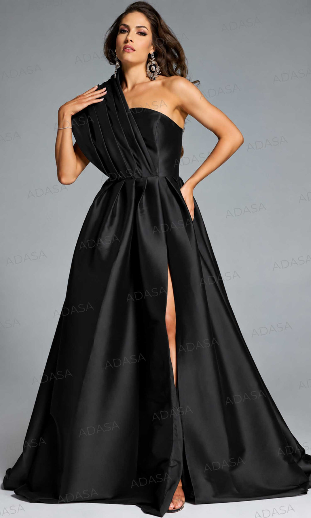 Jovani 43277 - High Slit Asymmetric Pleated Evening Gown