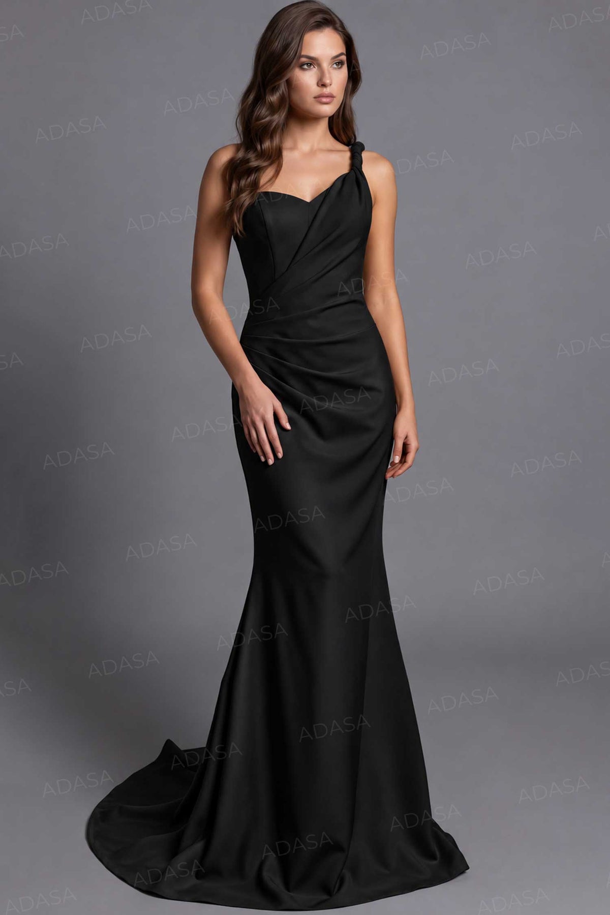Jovani 43401 - Ruched Bodice Crepe Asymmetric Gown