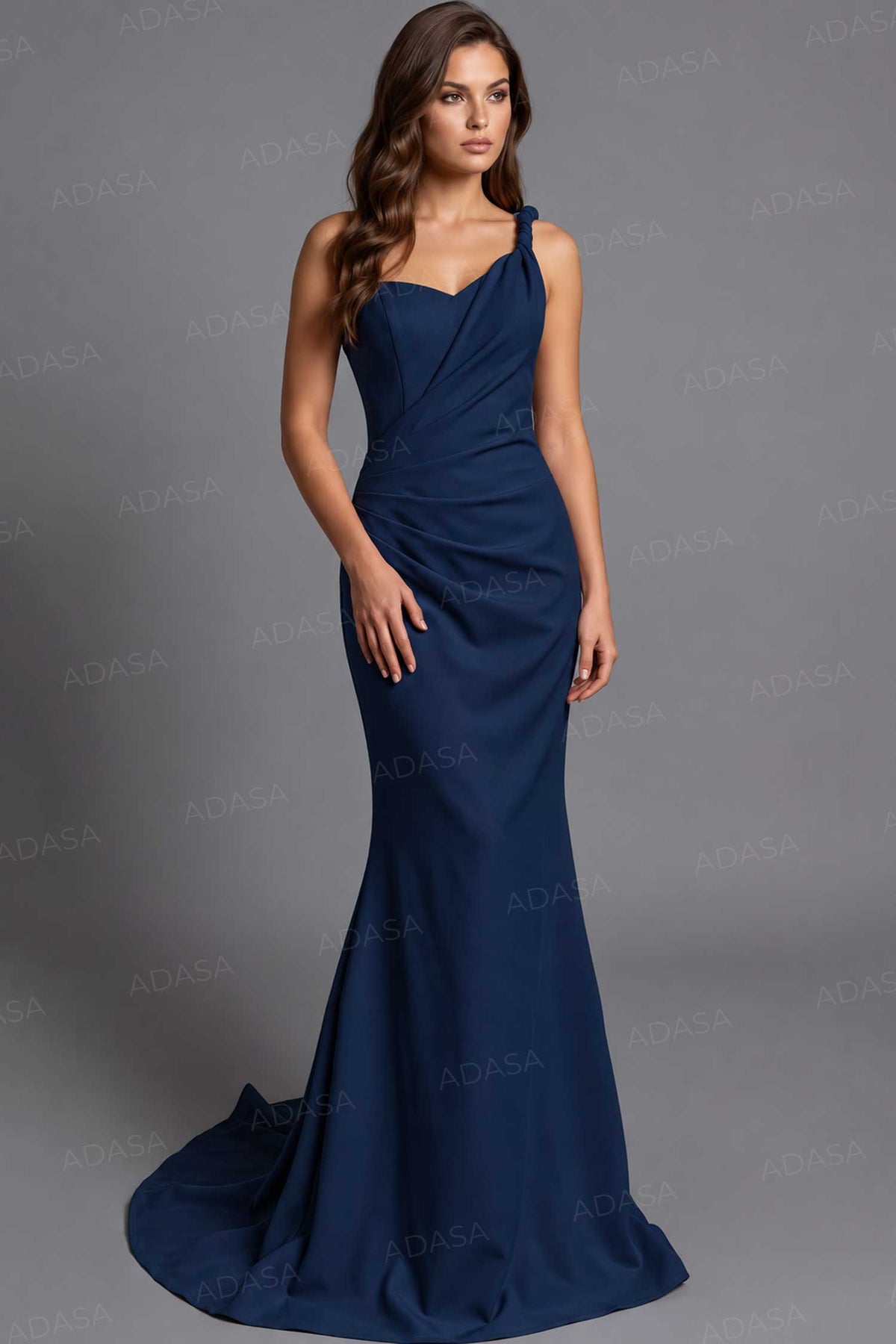 Jovani 43401 - Ruched Bodice Crepe Asymmetric Gown