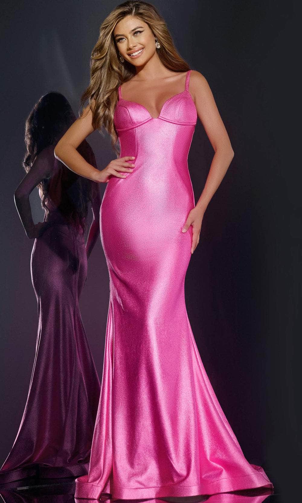 Jovani 43443 - V-Neck Mermaid Prom Dress Prom Dresses 00 / Hot Pink