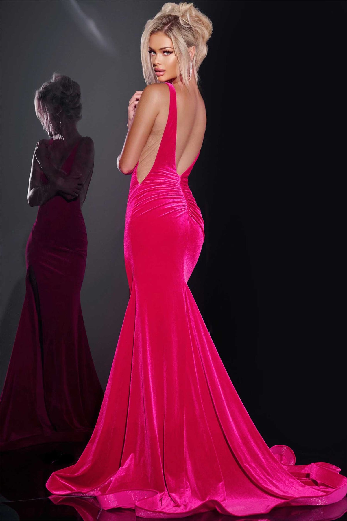 Jovani 43578 - Velvet Illusion Cutout Prom Gown
