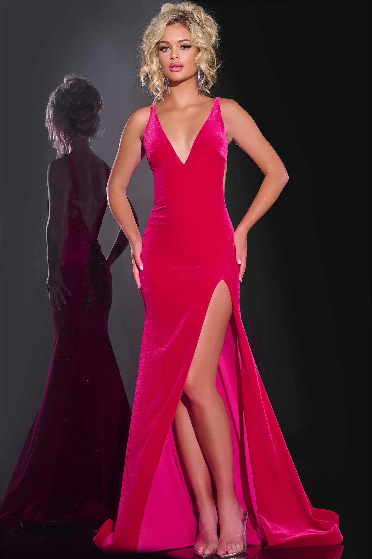 Jovani 43578 - Velvet Illusion Cutout Prom Gown