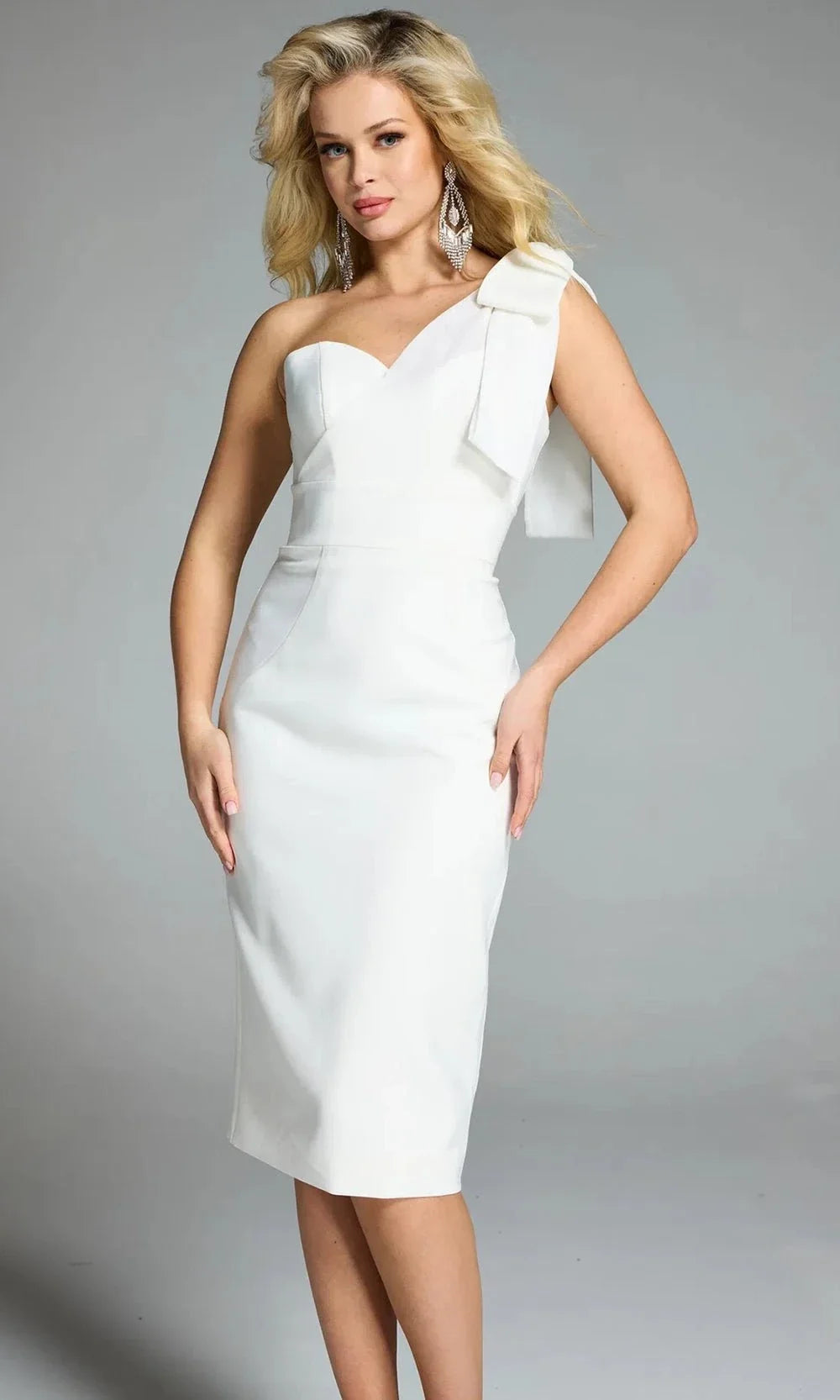 Jovani 43601 - One Shoulder Bow Knee-Length Dress Bridal Dresses