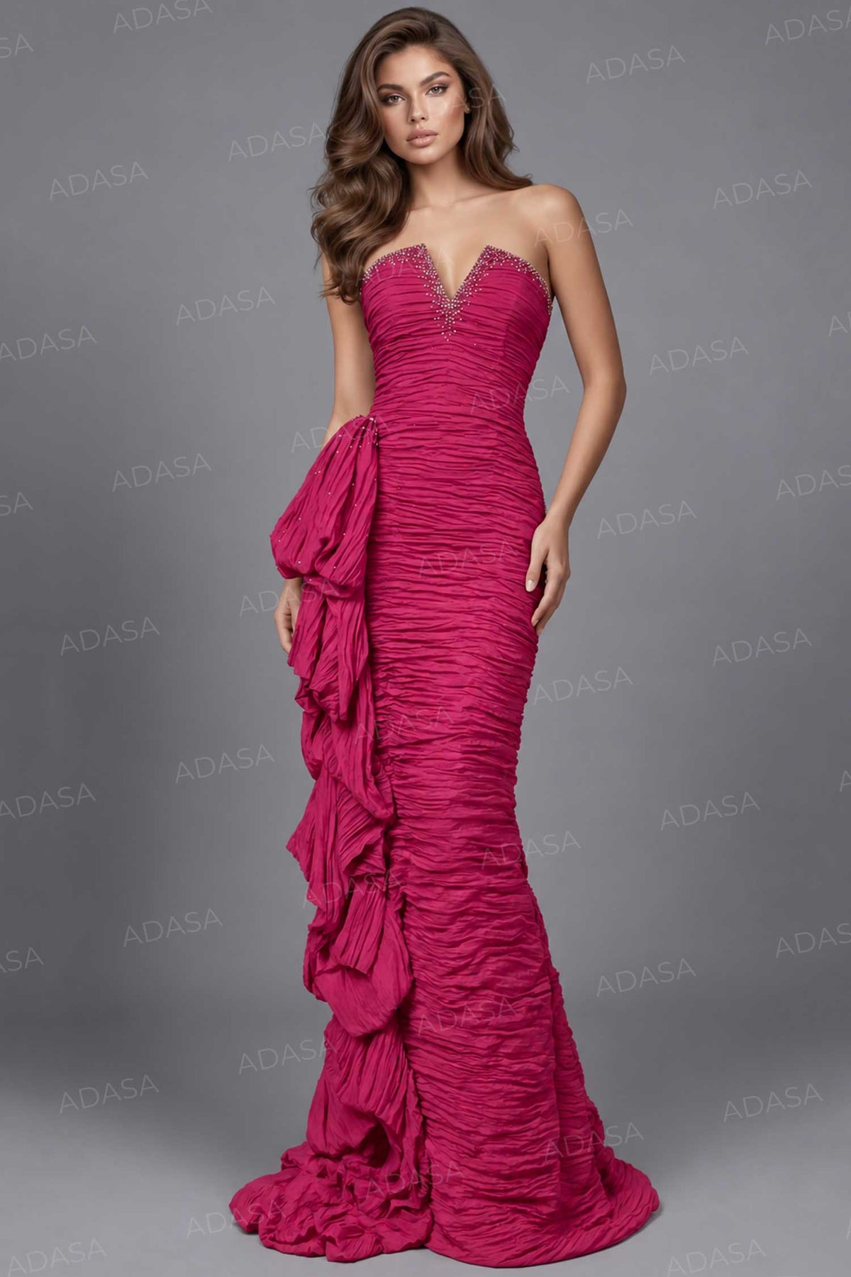 Jovani 43644 - Beaded Accent Ruched Strapless Gown
