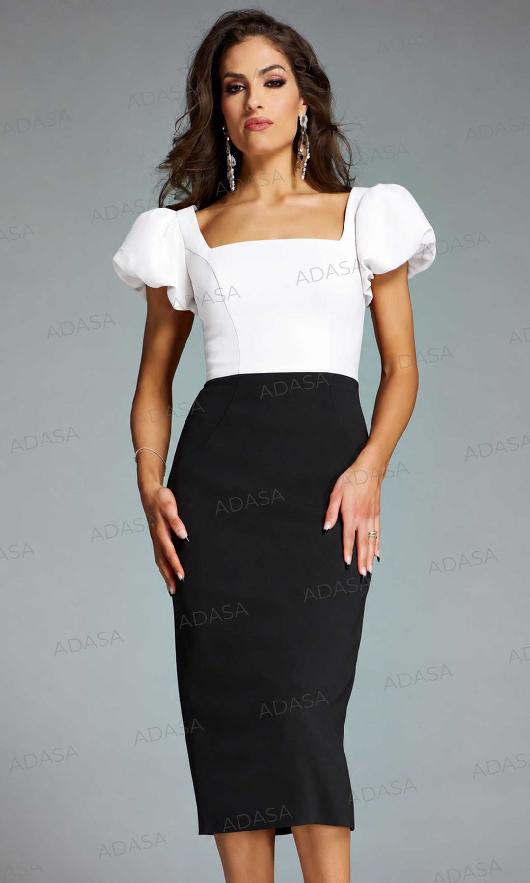 Jovani 43756 - Square Neck Two-Tone Sheath Dress
