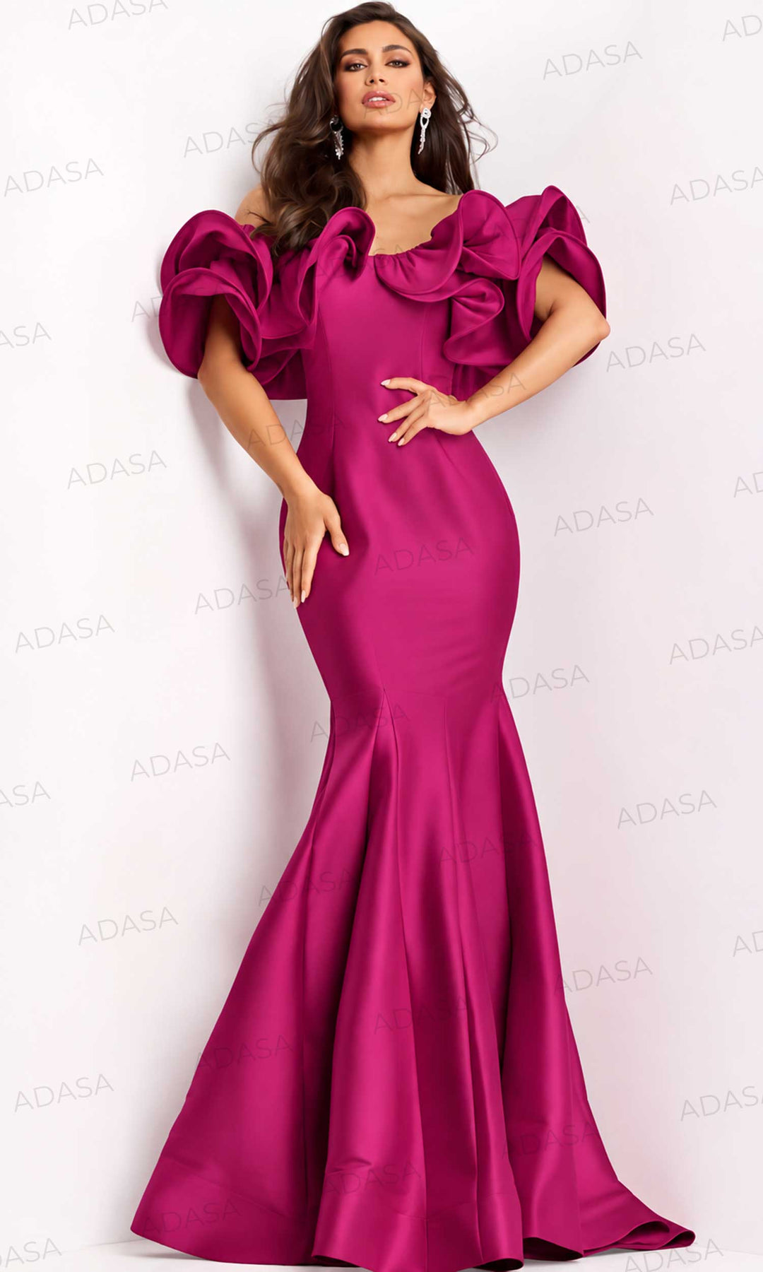 Jovani 43757 - Satin Ruffled Off Shoulder Gown