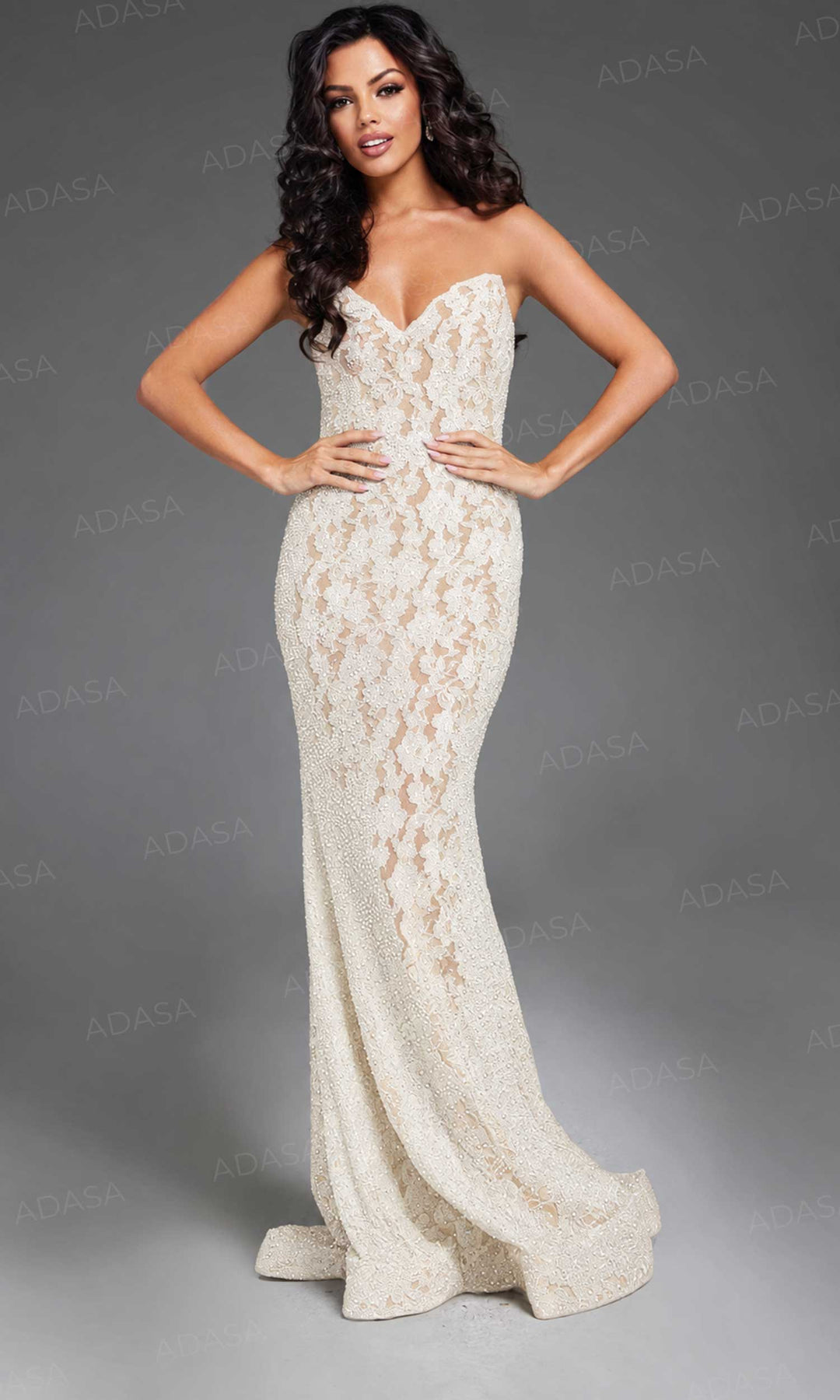 Jovani 43760 - Strapless Lace Prom Dress