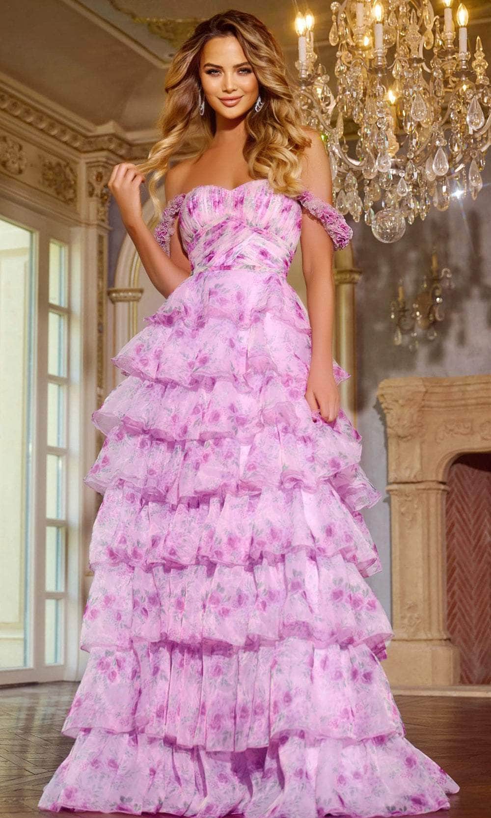 Jovani 43786 - Floral Printed Tiered Ruffle Prom Gown Special Occasion Dress