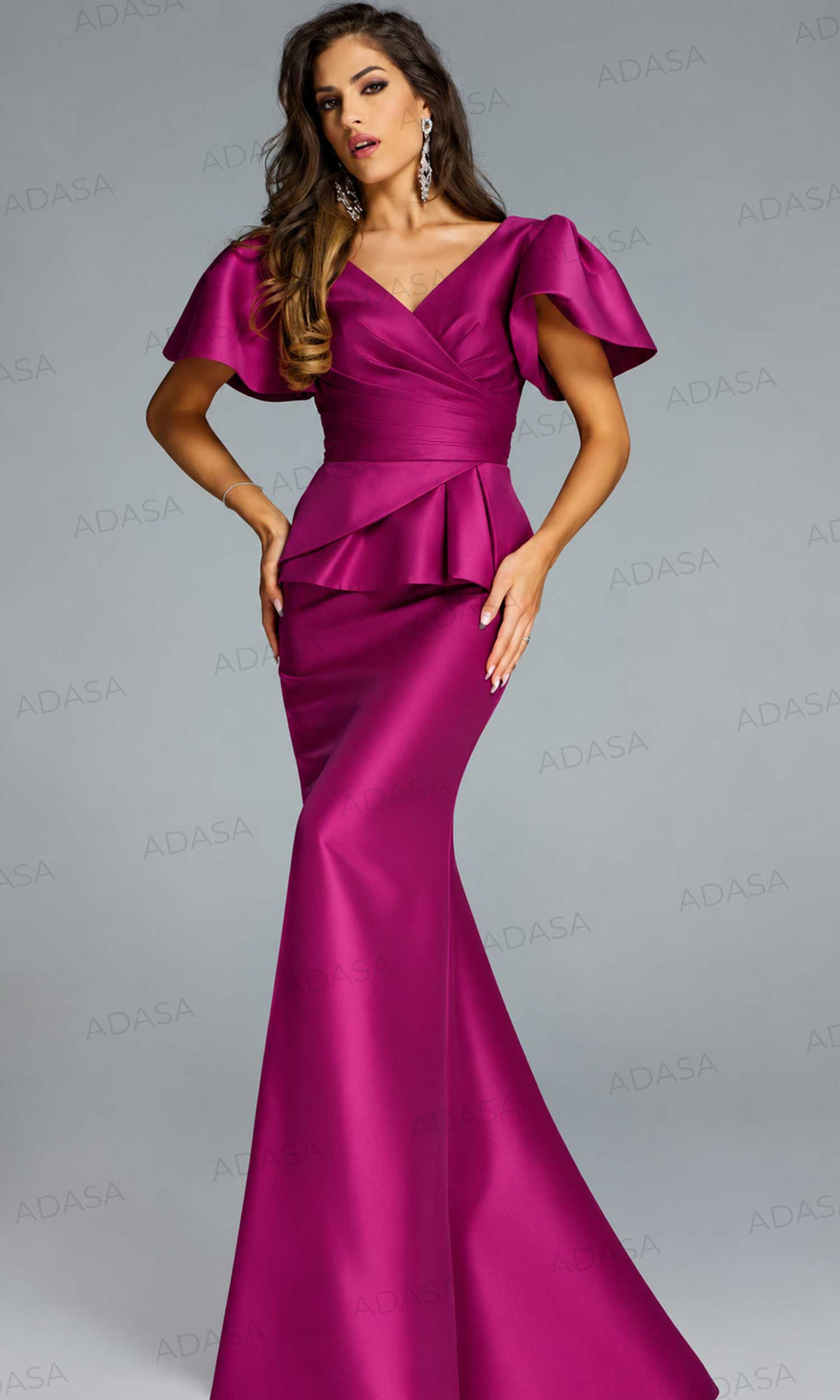 Jovani 43805 - Flutter Sleeve Peplum Evening Gown