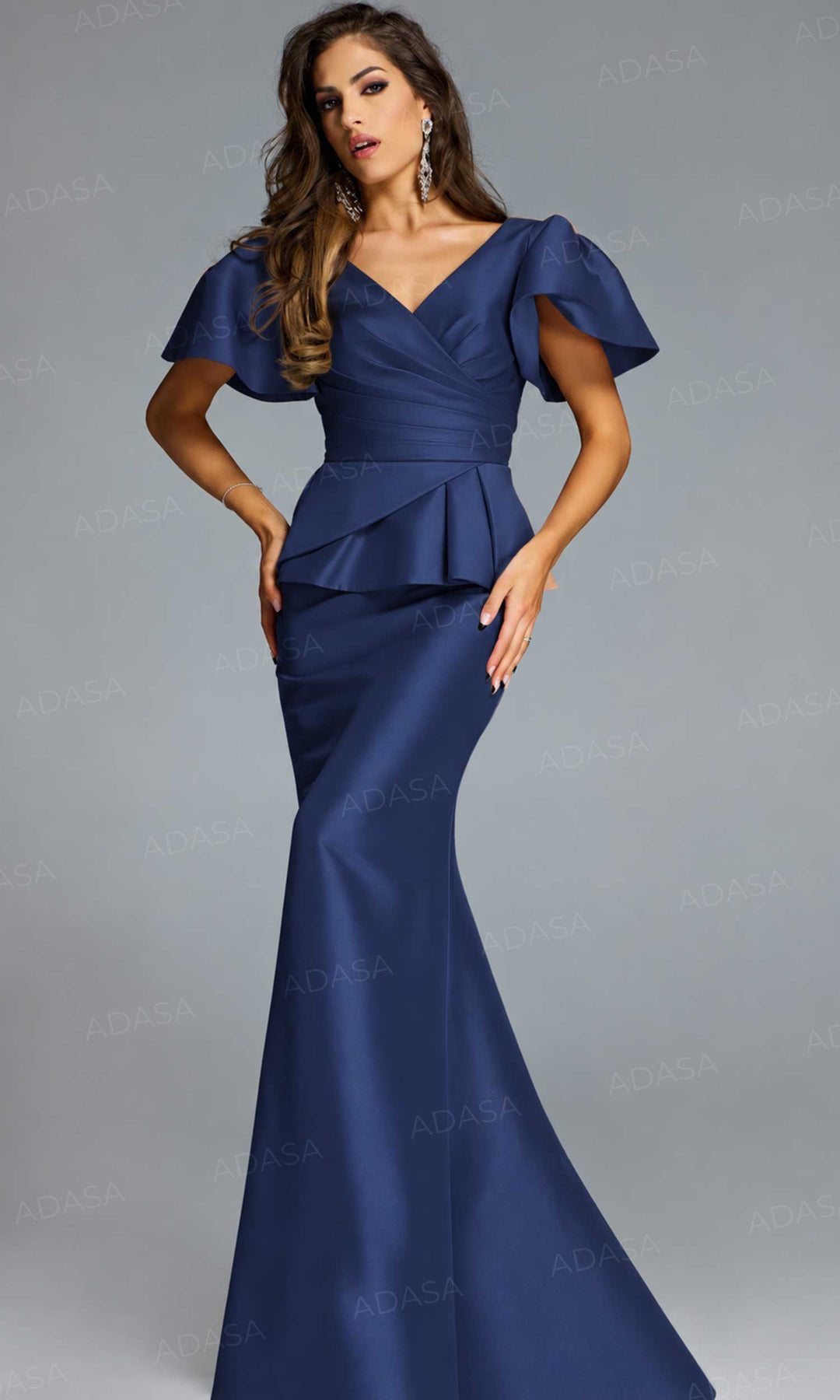 Jovani 43805 - Flutter Sleeve Peplum Evening Gown