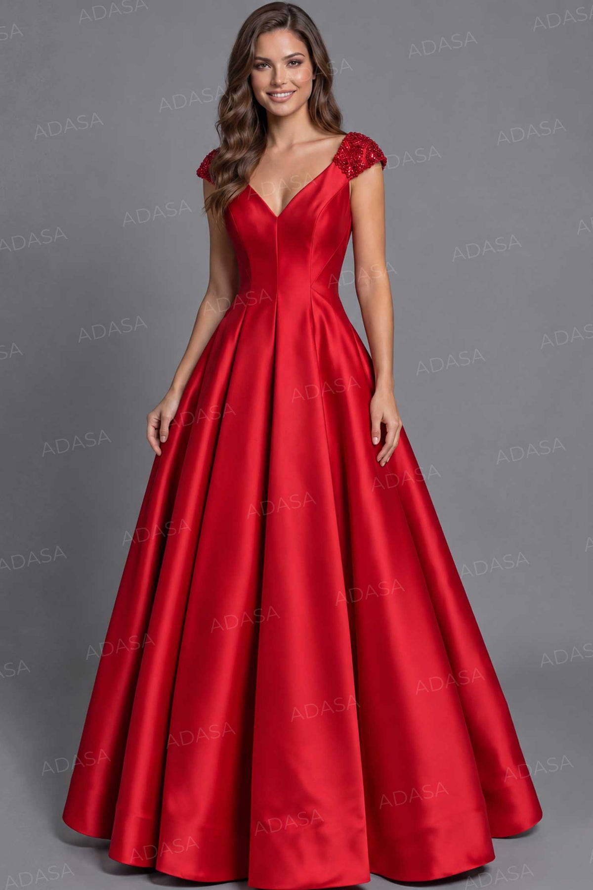 Jovani 43809 - Seamed Bodice V-Neckline Ballgown