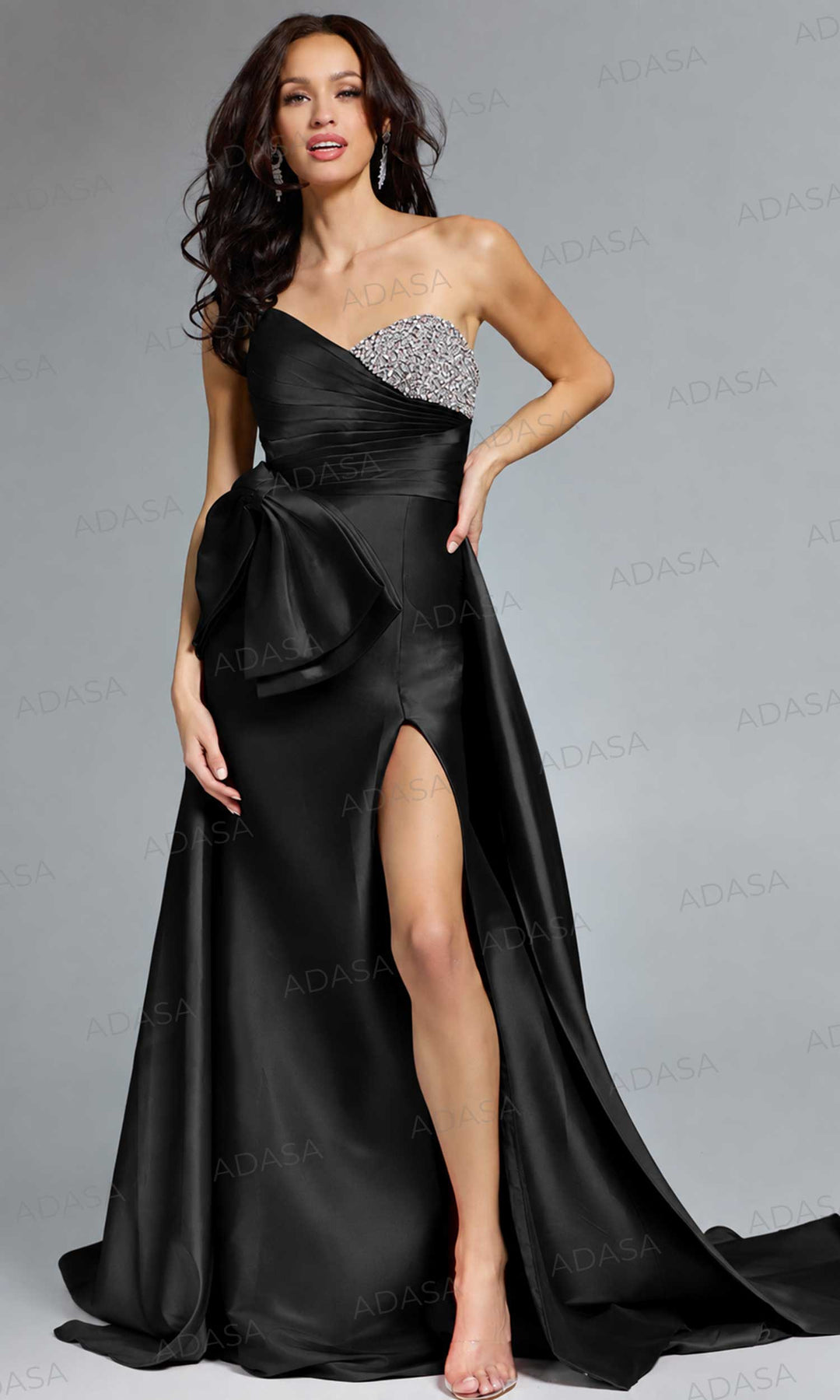 Jovani 43821 - Asymmetric Neck A-line Overskirt Gown