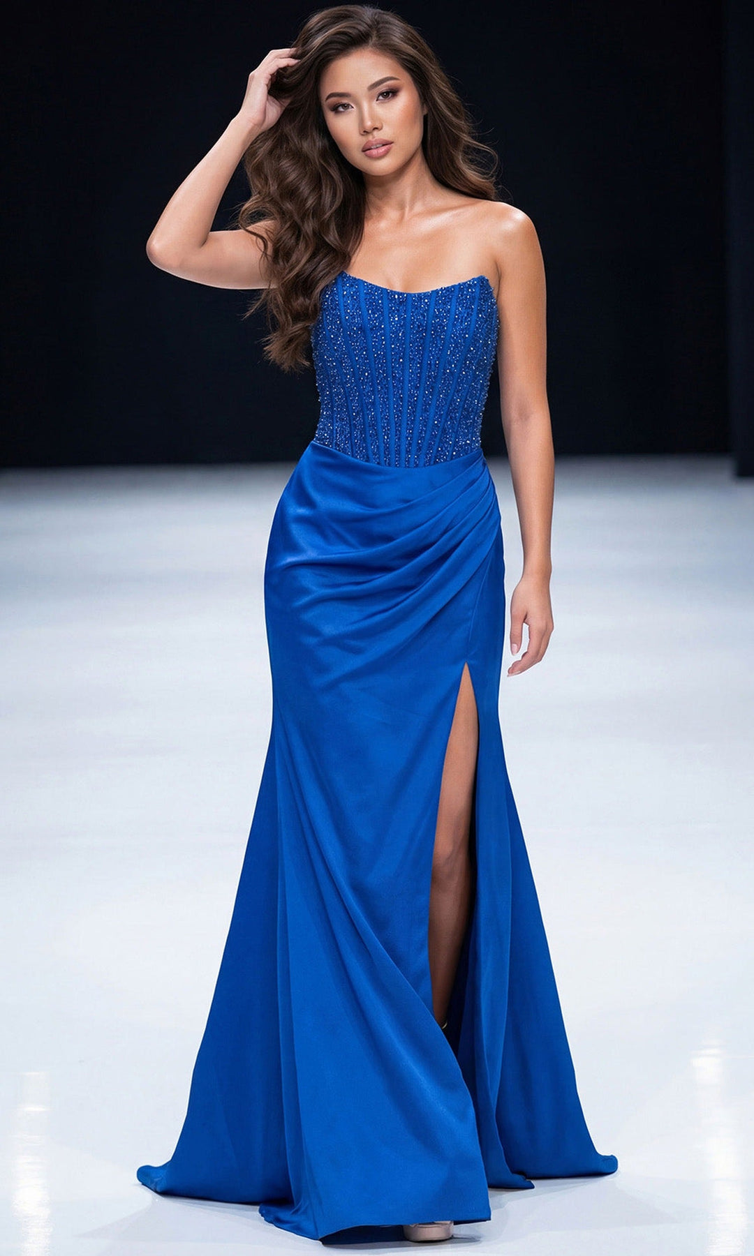 Jovani 43823 Embellished Corset Open Back Strapless Gown