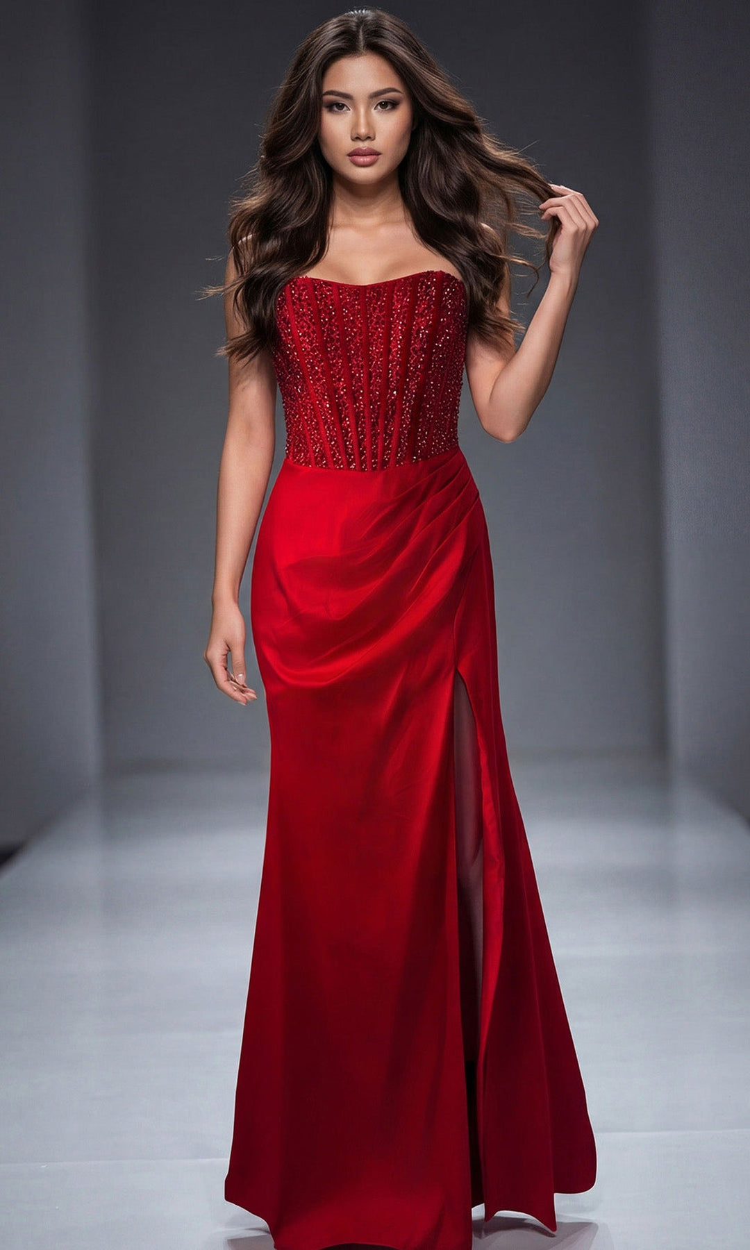 Jovani 43823 Embellished Corset Open Back Strapless Gown