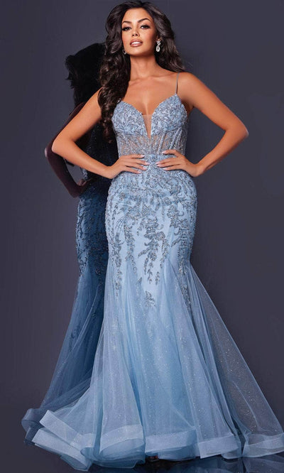 Jovani 43845 - Glitters Mermaid Prom Dress Prom Dresses 00 / Blue