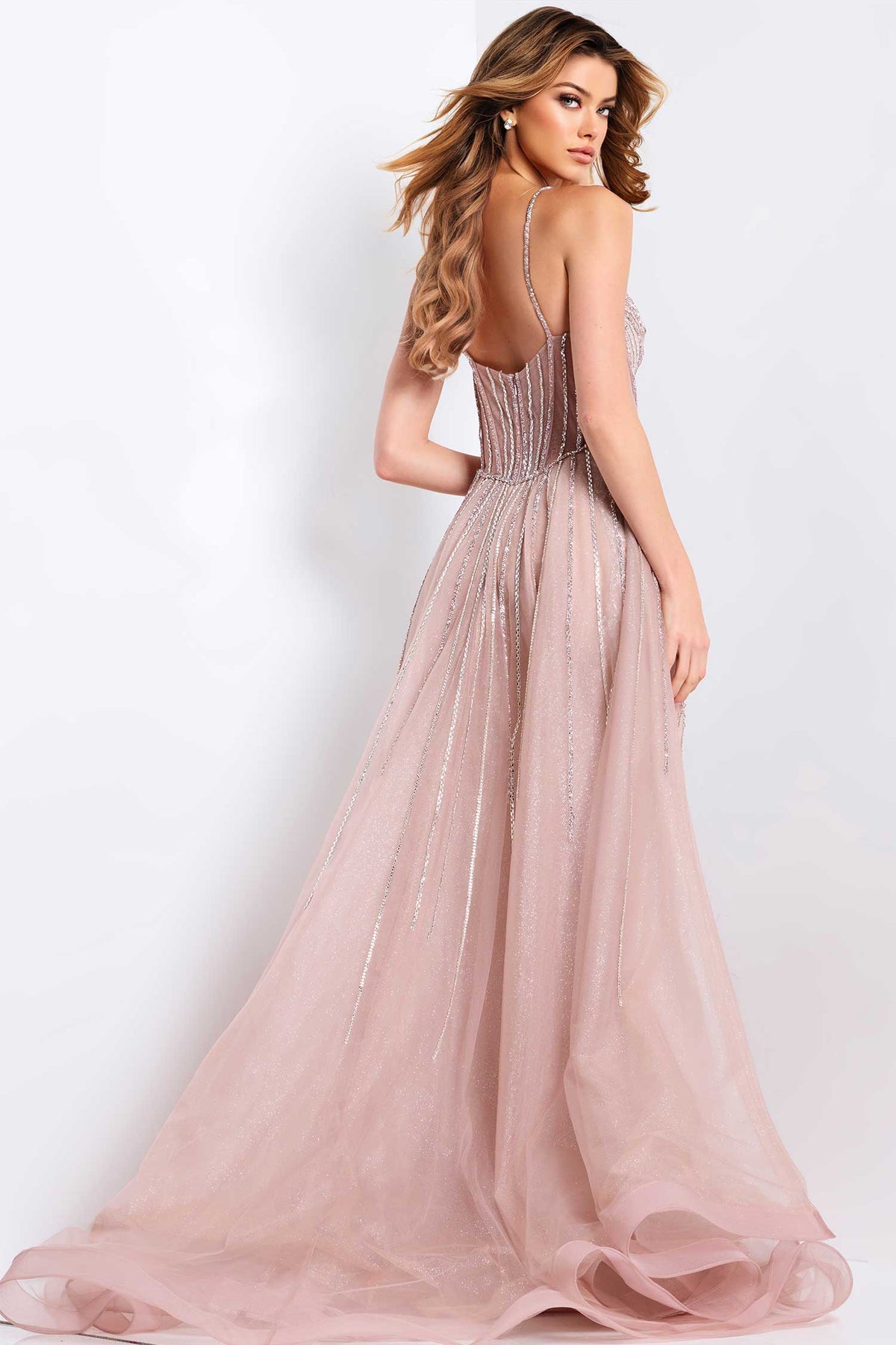 Jovani 43854 - Fully Beaded Sheath Gown with Corset Bodice