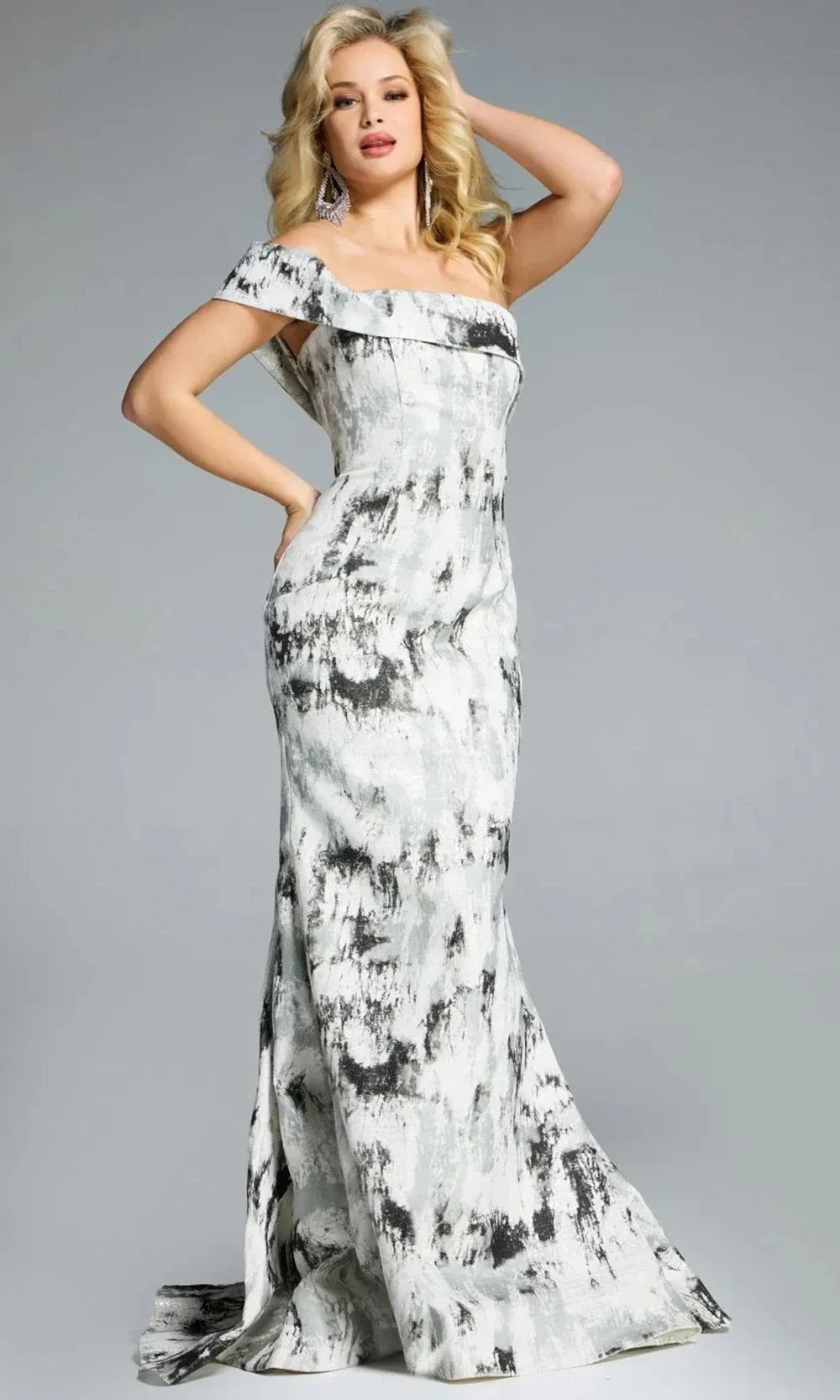 Jovani 43977 - Textured Off-Shoulder Flared Gown Mother of the Bride Dresses