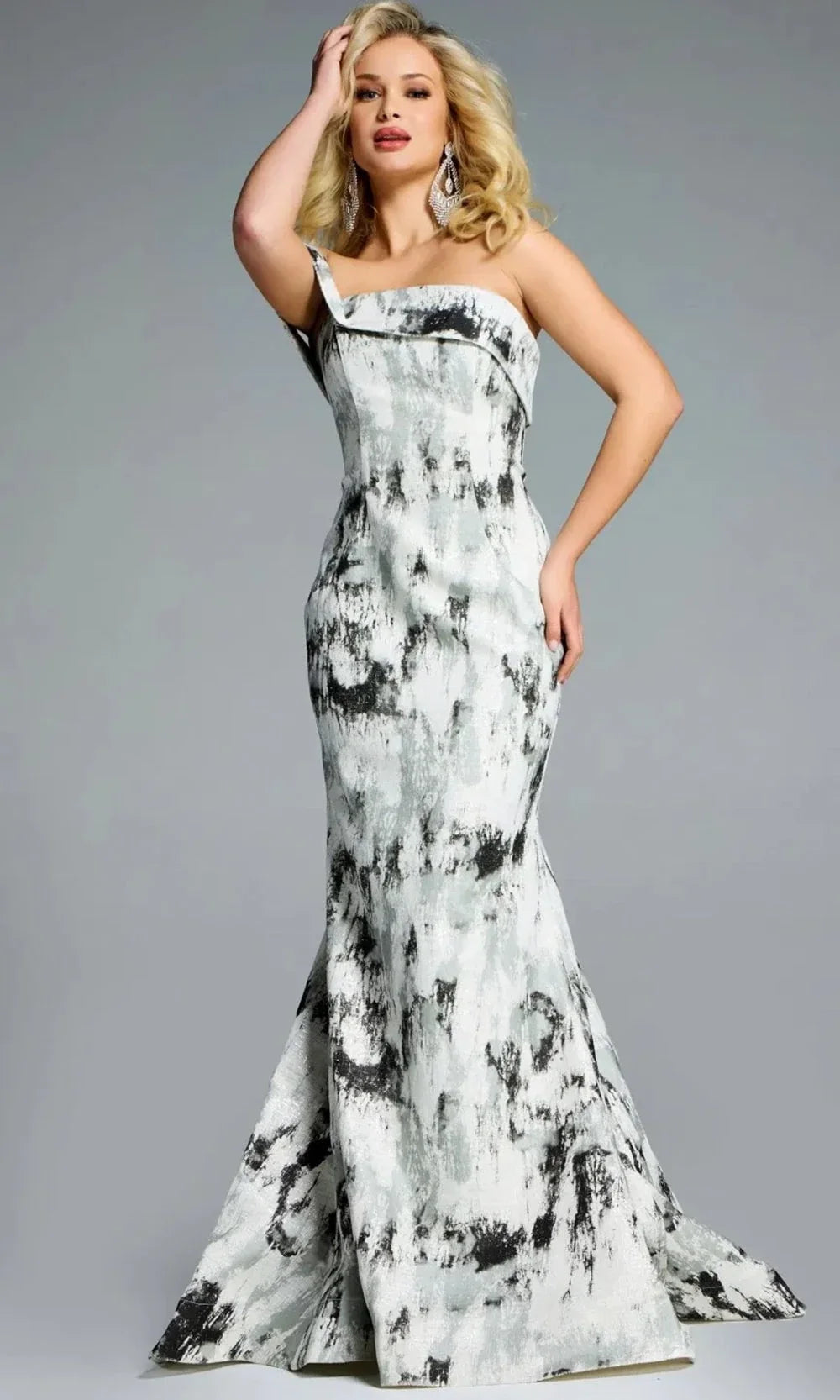 Jovani 43977 - Textured Off-Shoulder Flared Gown Mother of the Bride Dresses