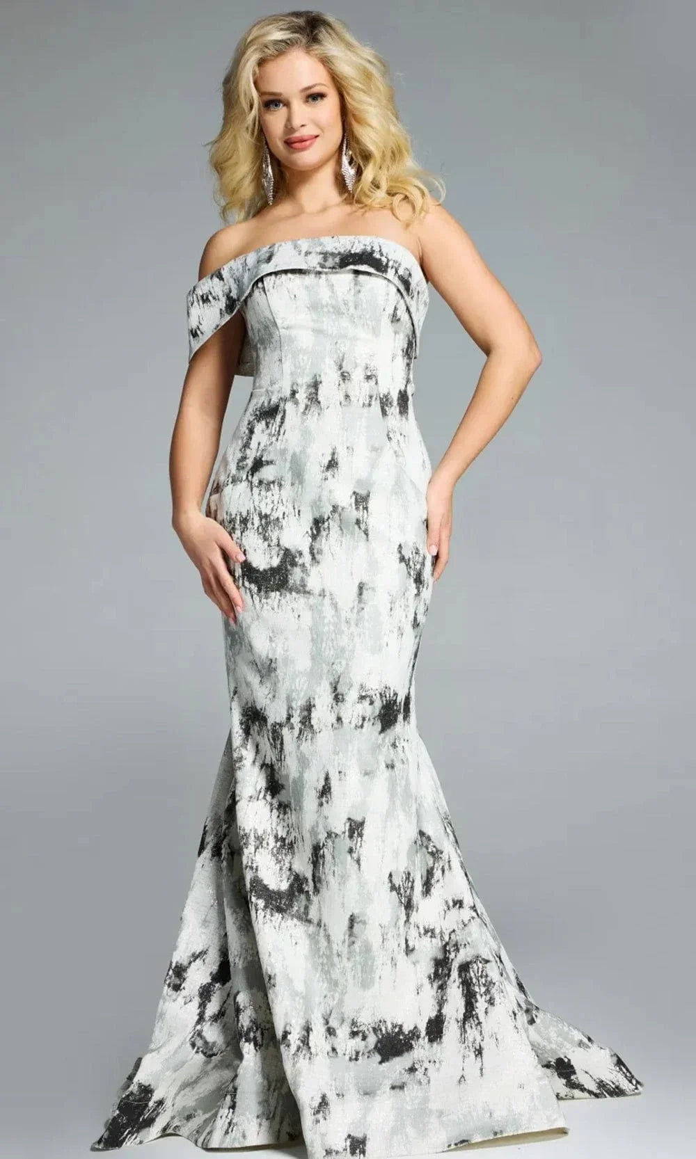Jovani 43977 - Textured Off-Shoulder Flared Gown Mother of the Bride Dresses