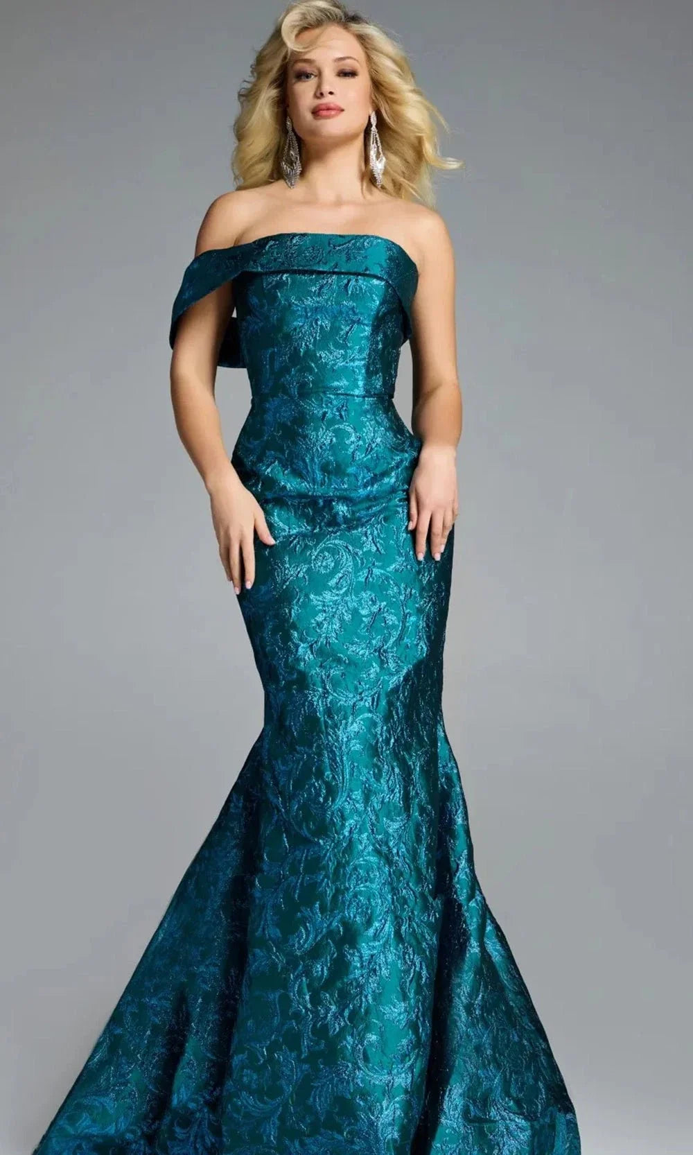 Jovani 43978 - Off-Shoulder Floral Brocade Mermaid Gown Evening Dresses