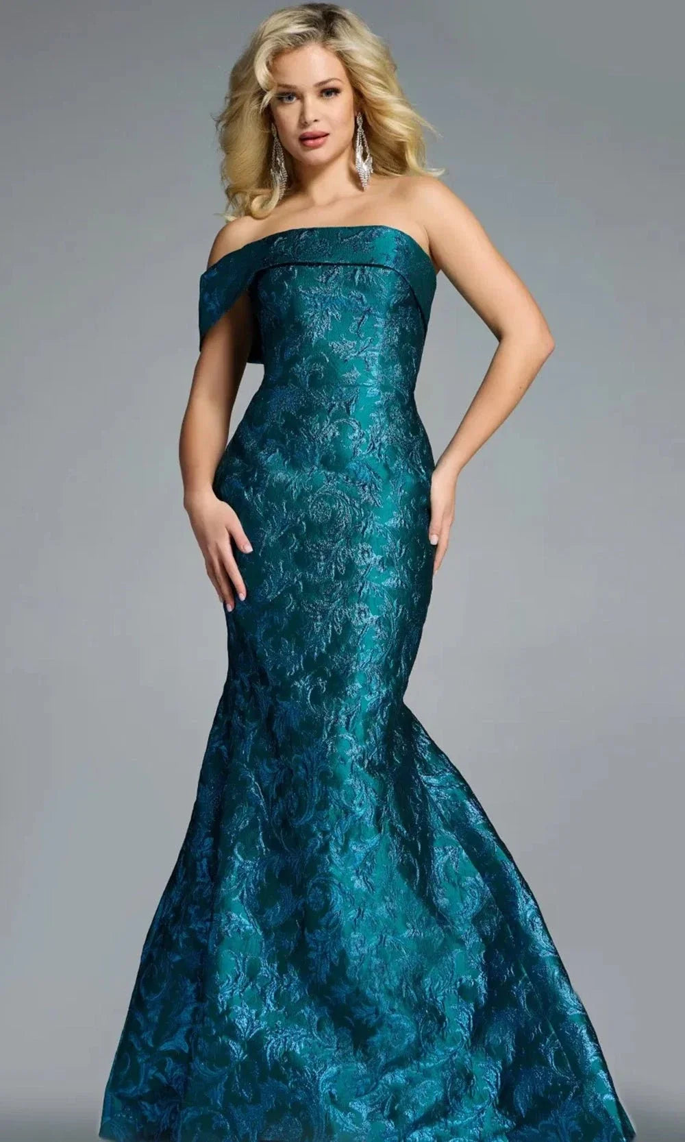 Jovani 43978 - Off-Shoulder Floral Brocade Mermaid Gown Evening Dresses