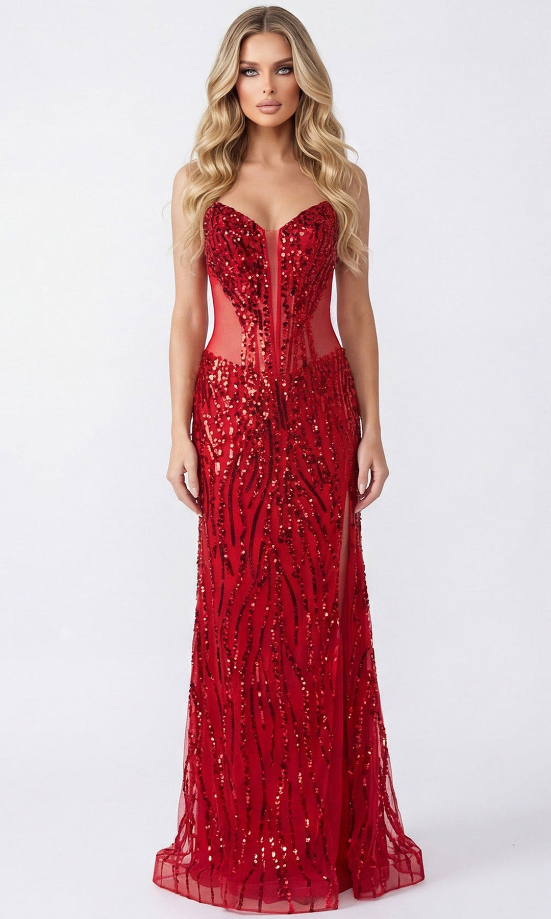 Jovani 44100 Sequin Embellished Basque Waist Prom Gown