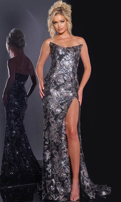 Jovani 44116 - Sequined Prom Dress Prom Dresses 00 / Black/Gunmetal