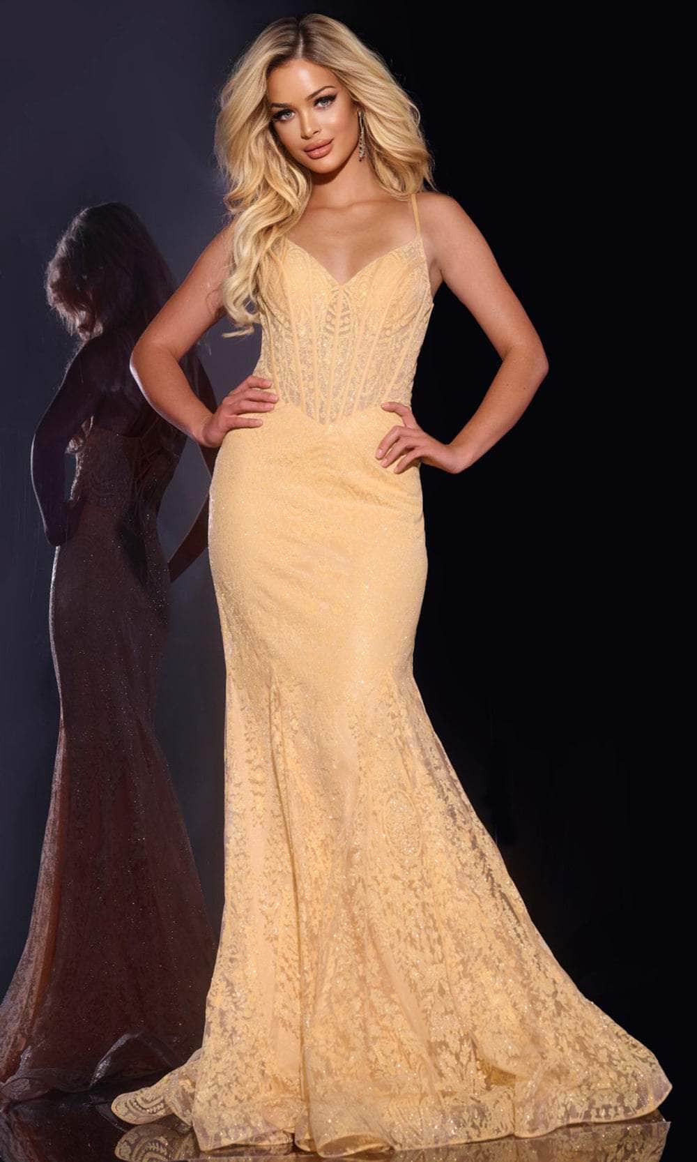Jovani 44142 - V-Neck Basque Prom Dress Prom Dresses 00 / Champagne