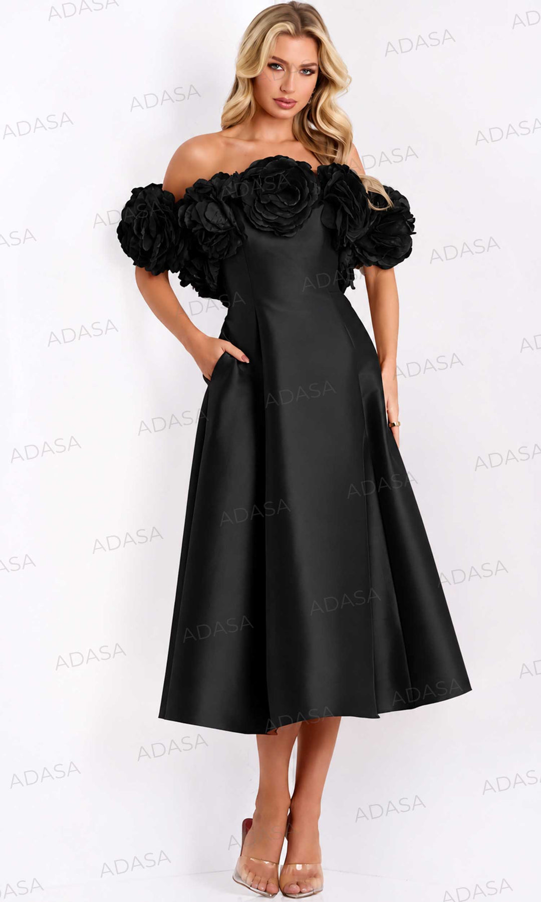 Jovani 44179 - Floral Accent A-Line Tea-Length Dress