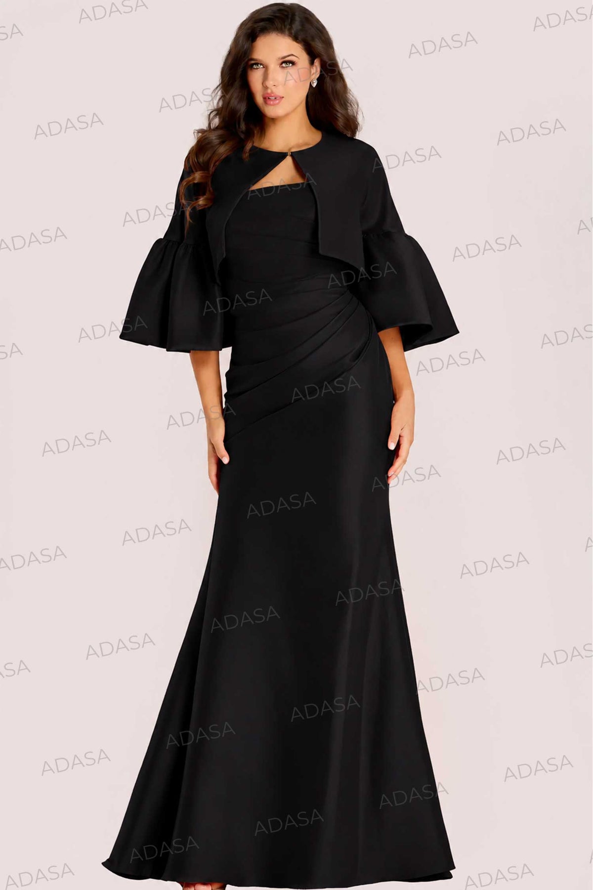 Jovani 44196 - Draped Waist Gown with Bell Sleeve Jacket