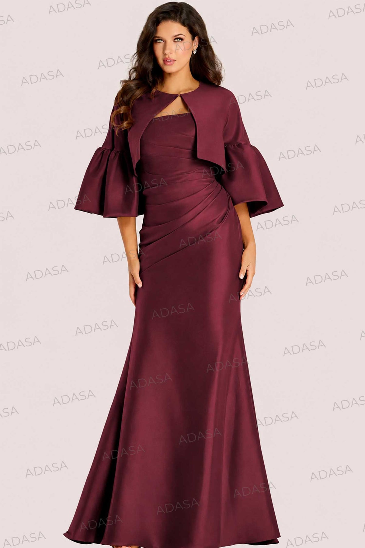 Jovani 44196 - Draped Waist Gown with Bell Sleeve Jacket