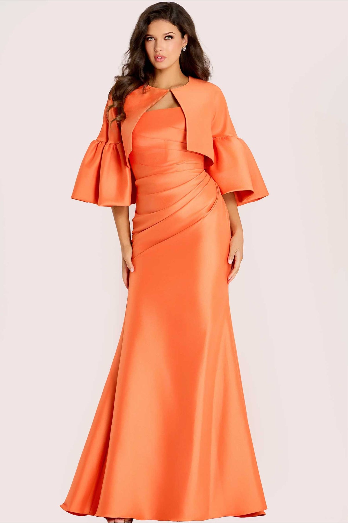 Jovani 44196 - Draped Waist Gown with Bell Sleeve Jacket