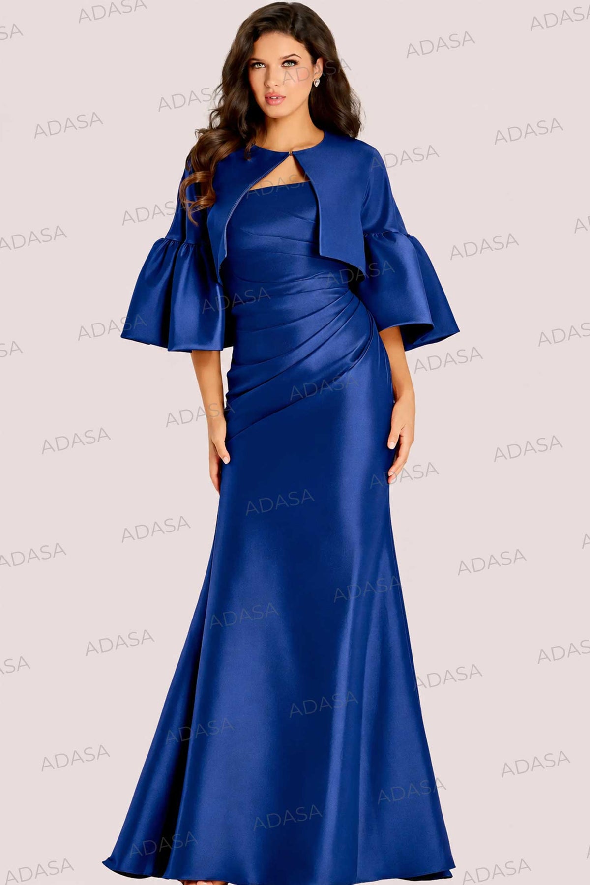 Jovani 44196 - Draped Waist Gown with Bell Sleeve Jacket