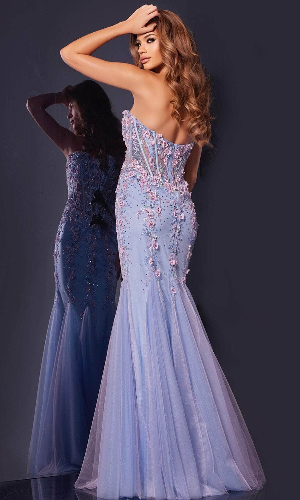 Jovani 44211 - Strapless Floral Appliques Prom Gown Special Occasion Dress