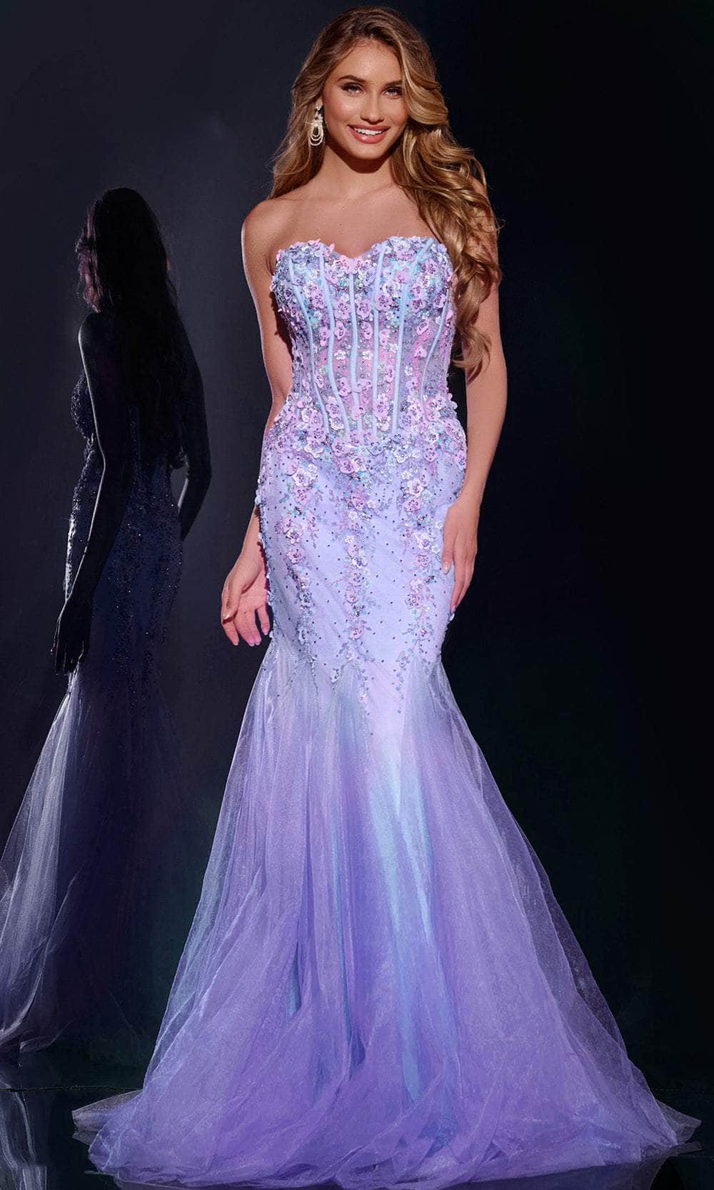 Jovani 44211 - Strapless Floral Appliques Prom Gown Special Occasion Dress