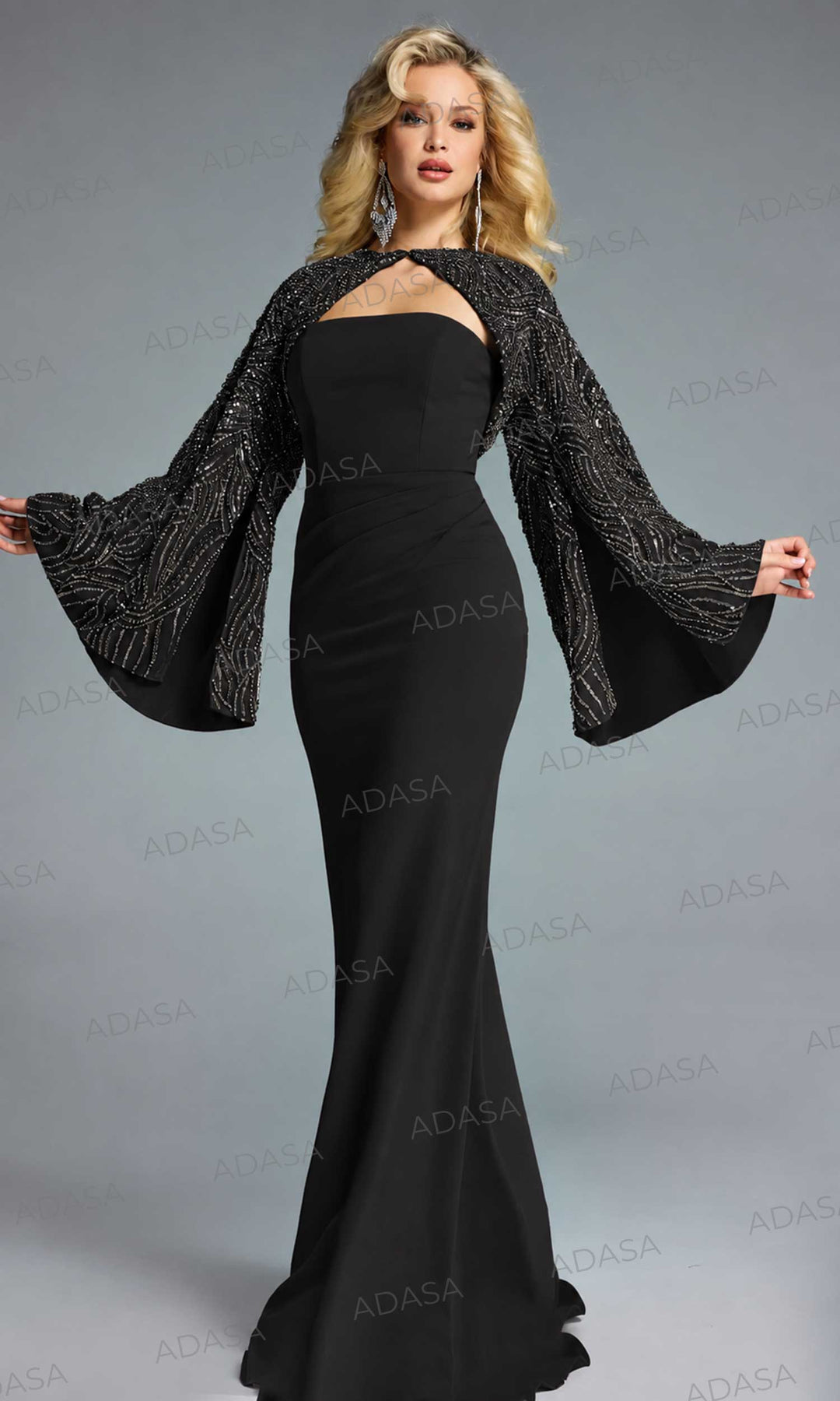 Jovani 44254 - Modern Sheath Dress with Dramatic Cape