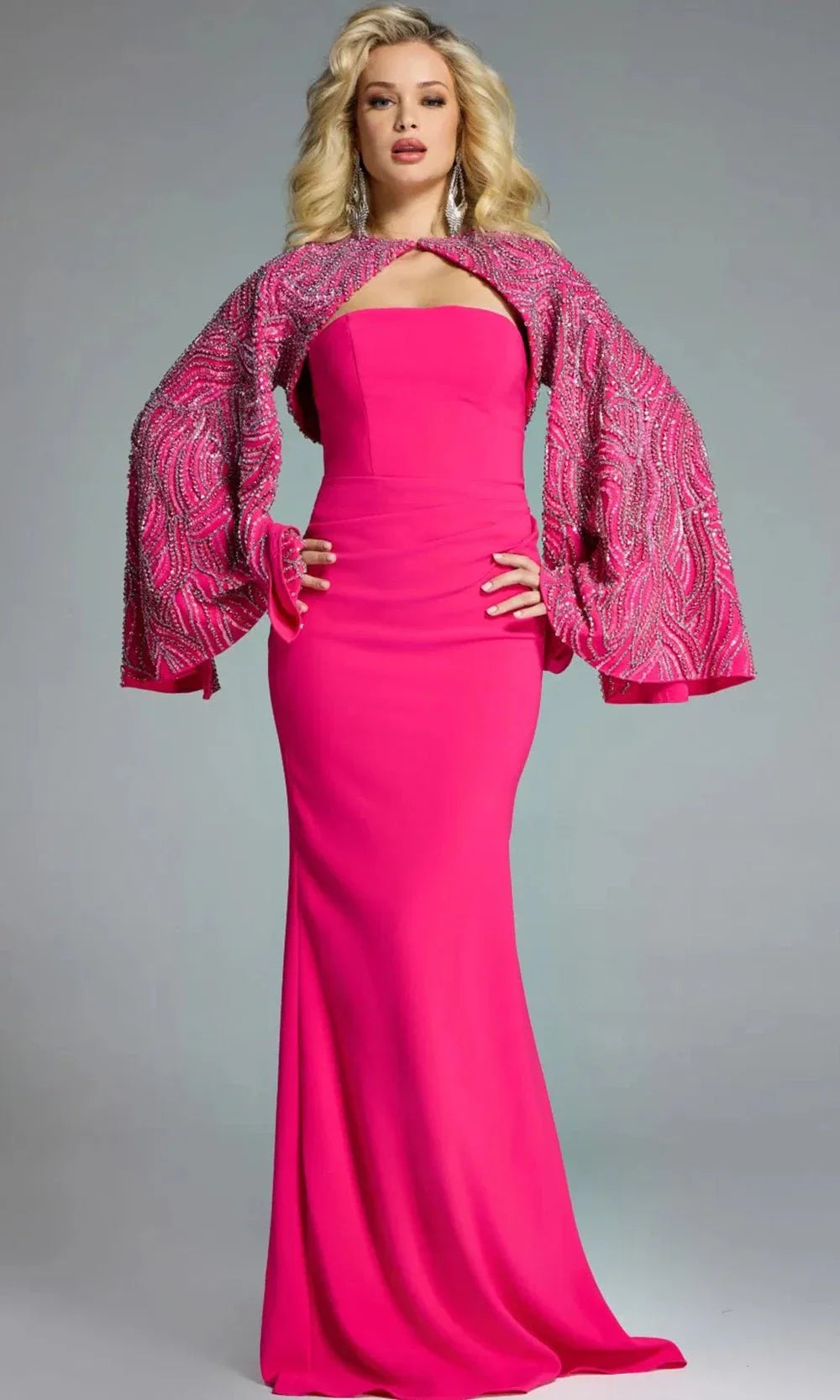 Jovani 44254 - Modern Sheath Dress with Dramatic Cape Evening Dresses