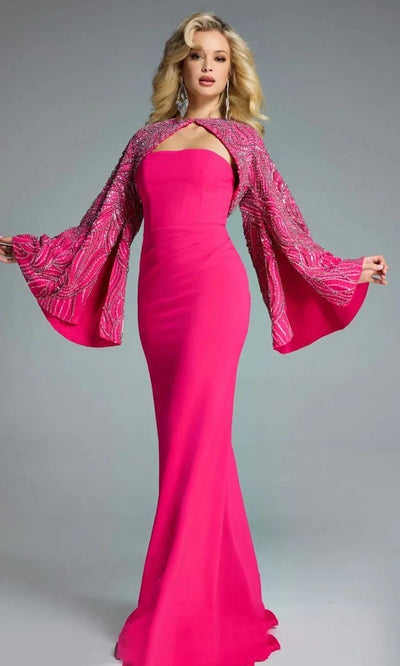 Jovani 44254 - Modern Sheath Dress with Dramatic Cape Evening Dresses