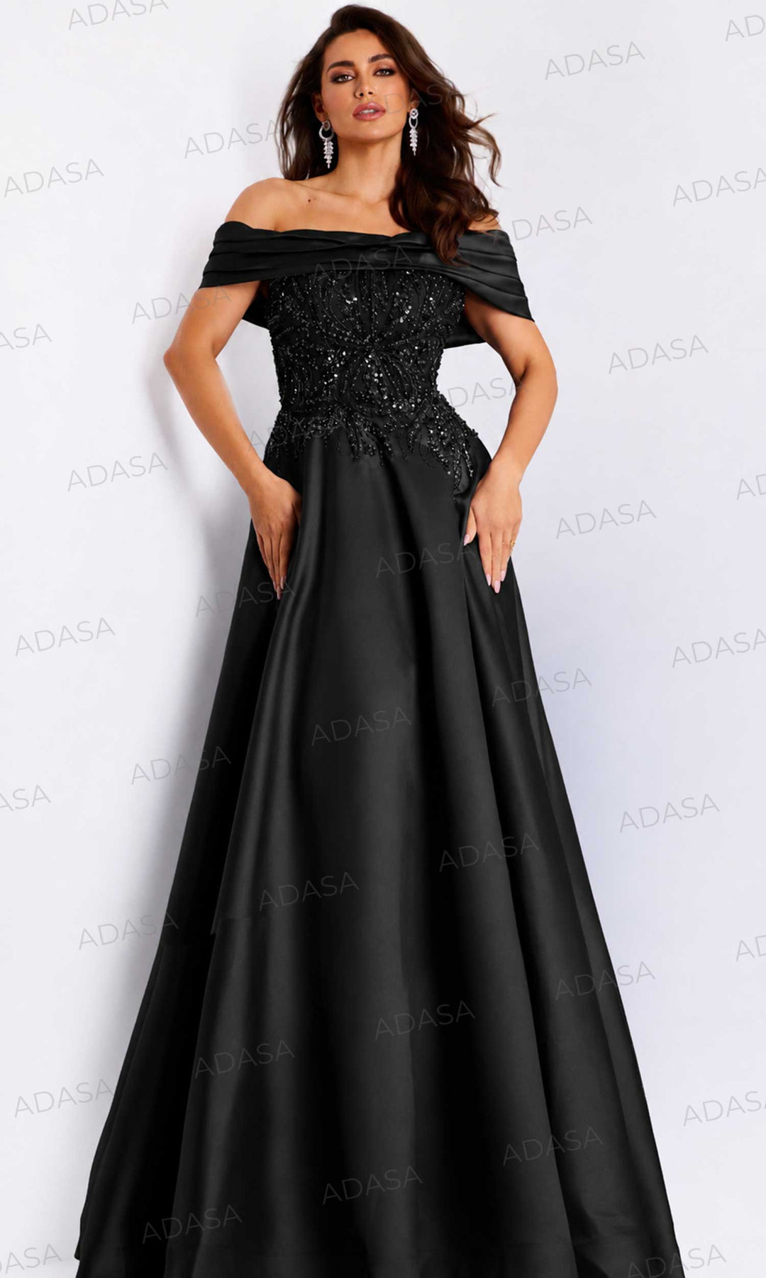 Jovani 44308 - Draped Neckline Beaded Evening Gown