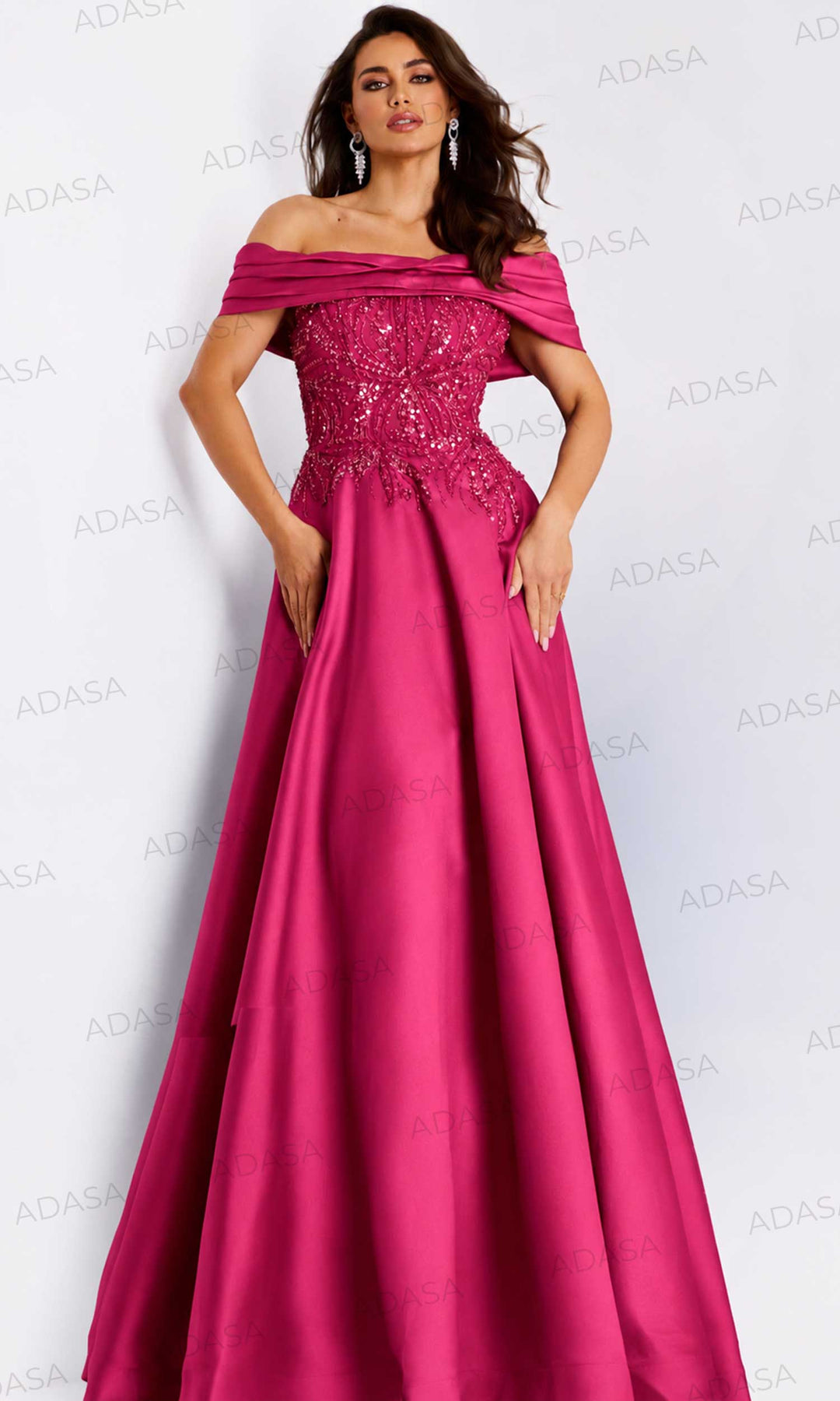 Jovani 44308 - Draped Neckline Beaded Evening Gown