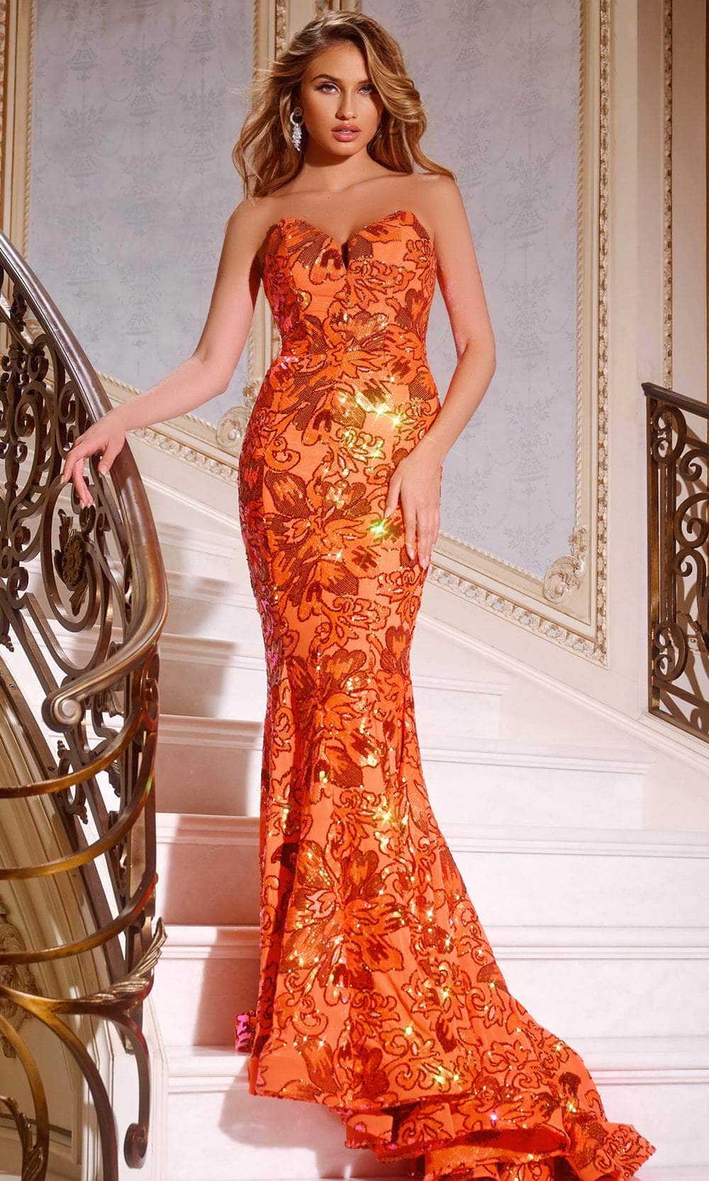 Jovani 44340 Floral Sequined Strapless Prom Dress
