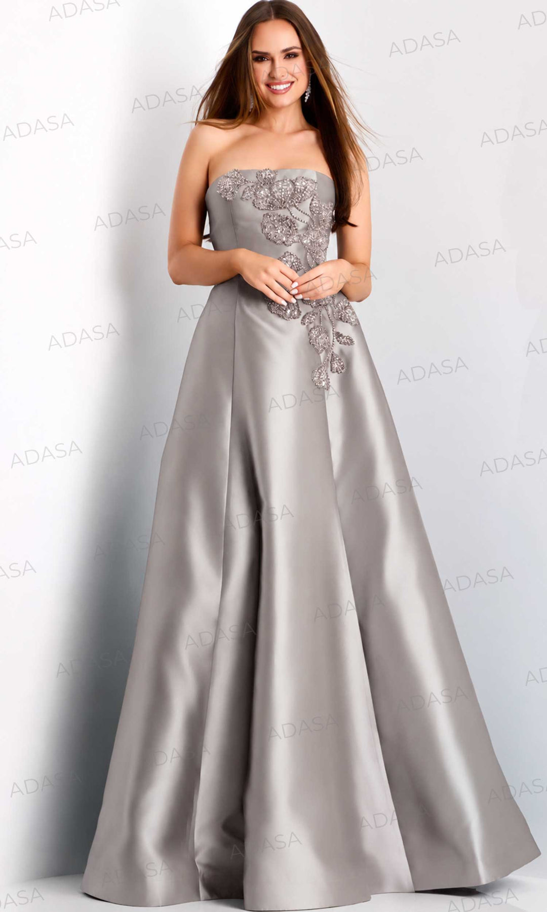 Jovani 44352 - Beaded Floral Applique A-line Gown